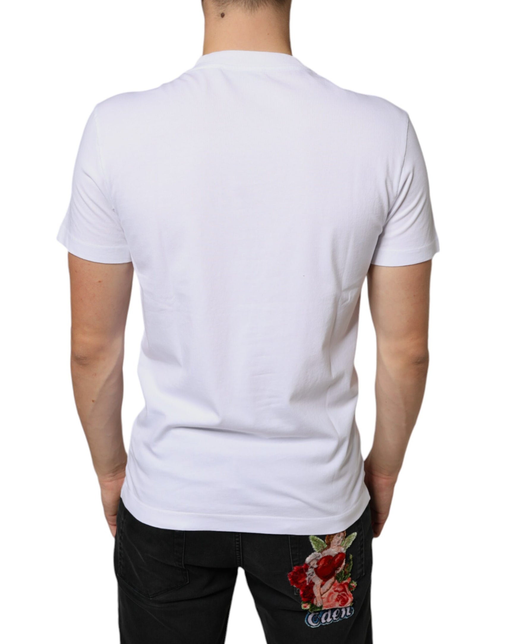 Weißes lässiges T-Shirt aus Baumwolle mit DG-Applikation