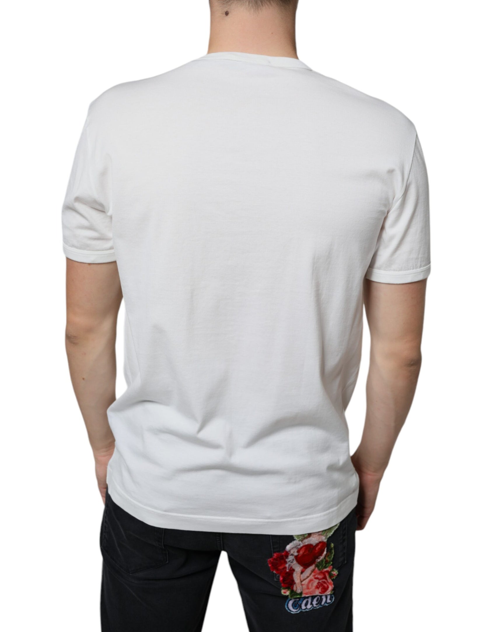 Weißes Baumwoll-T-Shirt mit Rundhalsausschnitt und Logoprägung