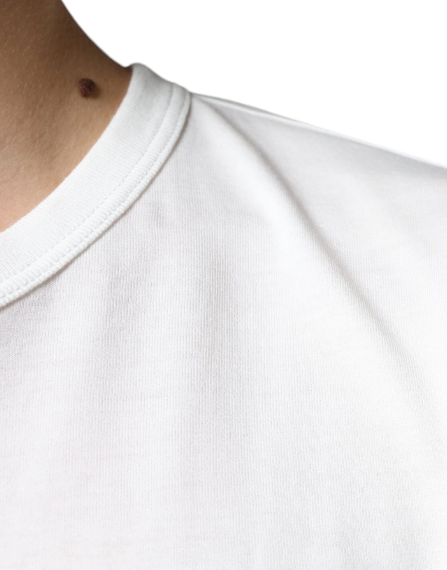 Weißes Baumwoll-T-Shirt mit Rundhalsausschnitt und Logoprägung