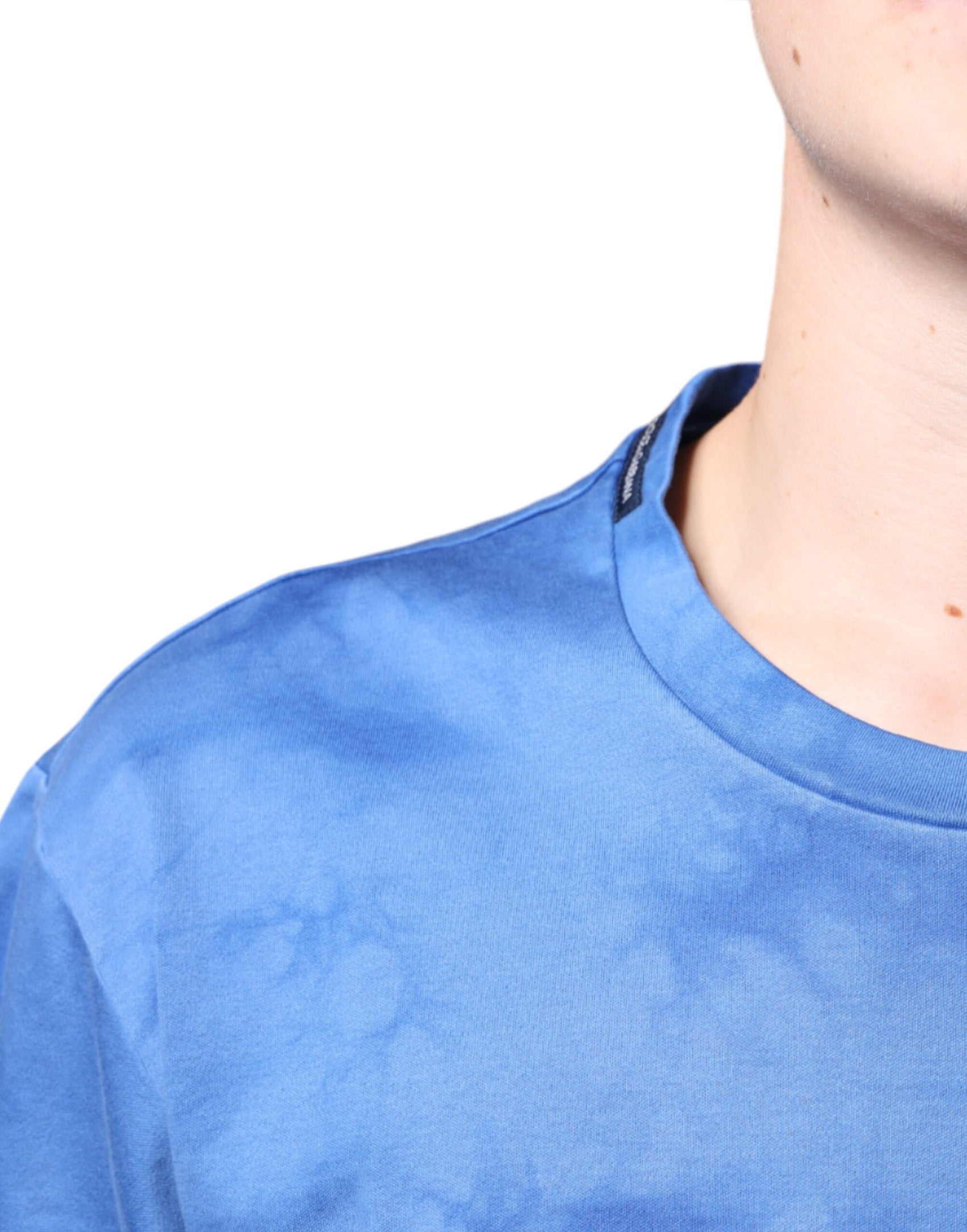 Blaues Baumwoll-T-Shirt mit Batikmuster und Peace-Zeichen