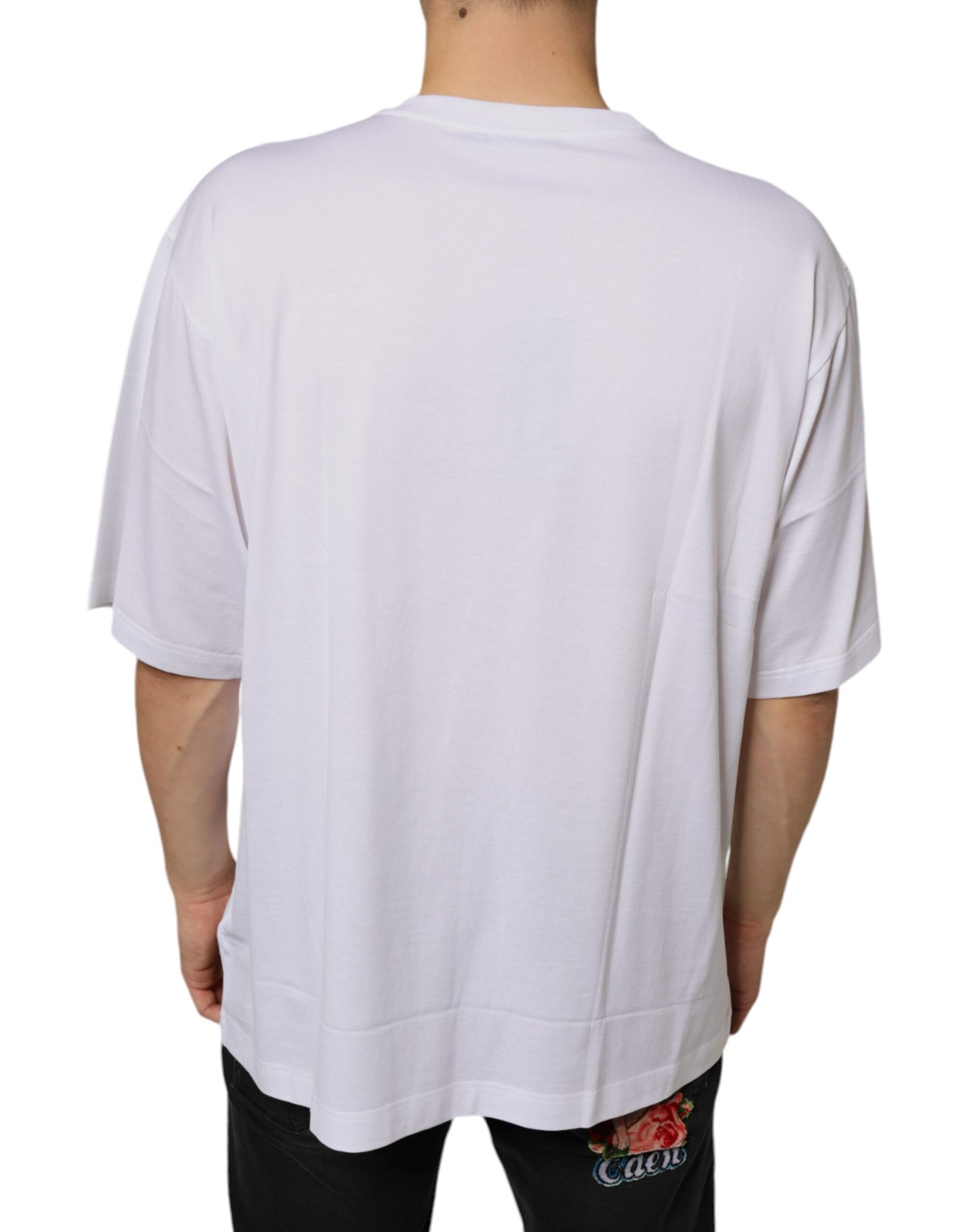 Weißes T-Shirt aus Baumwolle mit kurzem Arm und DG-Logo aus Metall