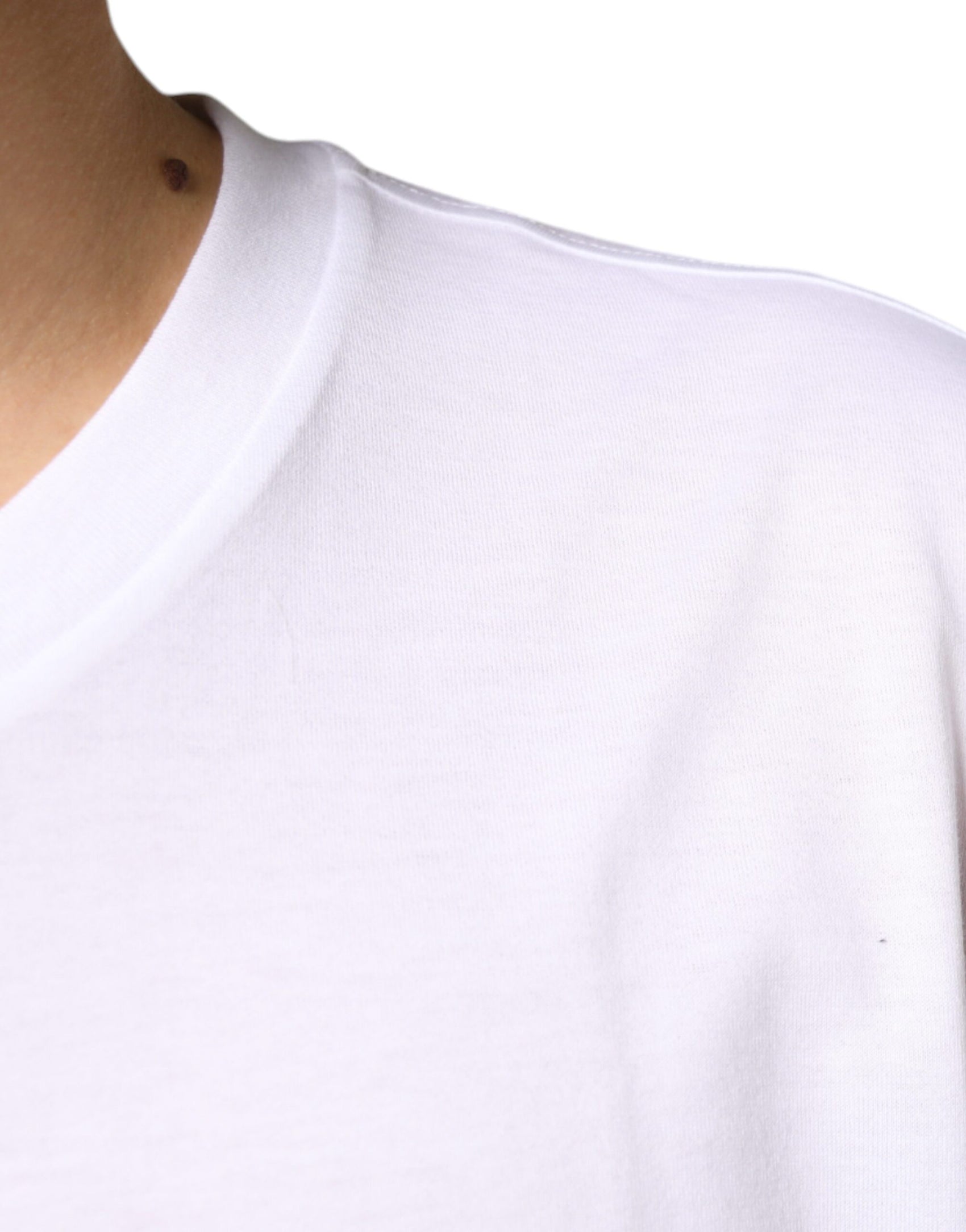 Weißes T-Shirt aus Baumwolle mit kurzem Arm und DG-Logo aus Metall