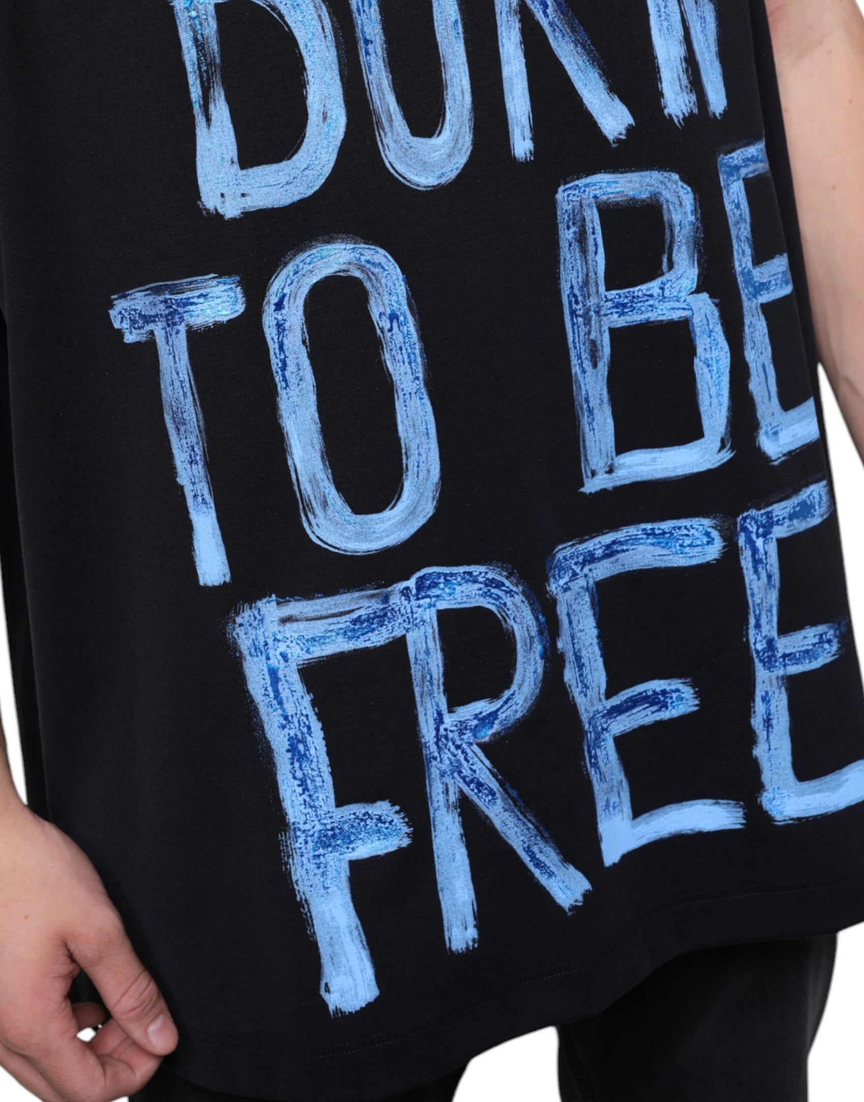 Schwarzes ärmelloses T-Shirt aus Baumwolle „Born To Be Free“