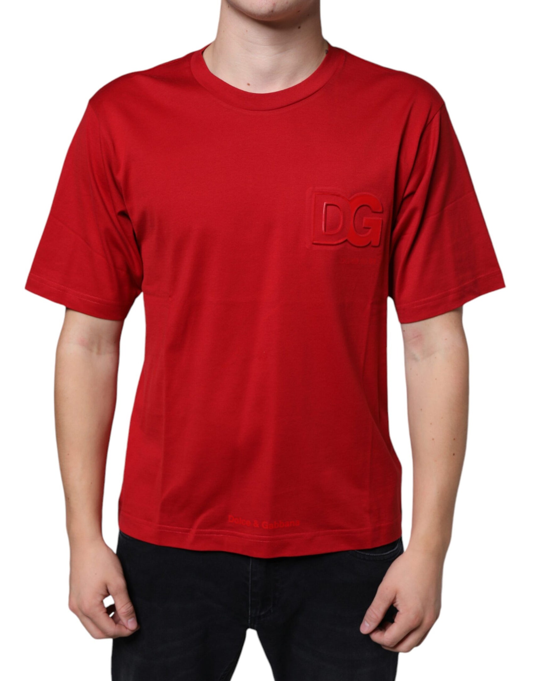 Rotes Baumwoll-T-Shirt mit Rundhalsausschnitt und DG-Logo-Print
