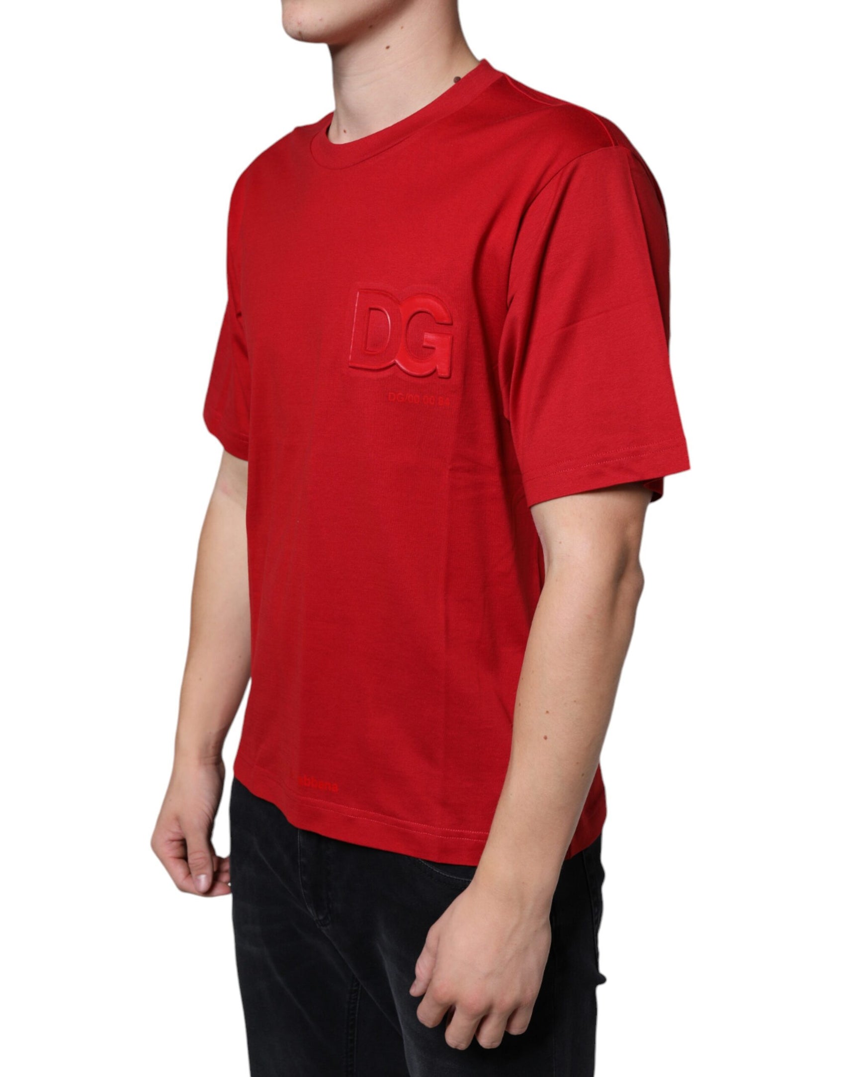 Rotes Baumwoll-T-Shirt mit Rundhalsausschnitt und DG-Logo-Print
