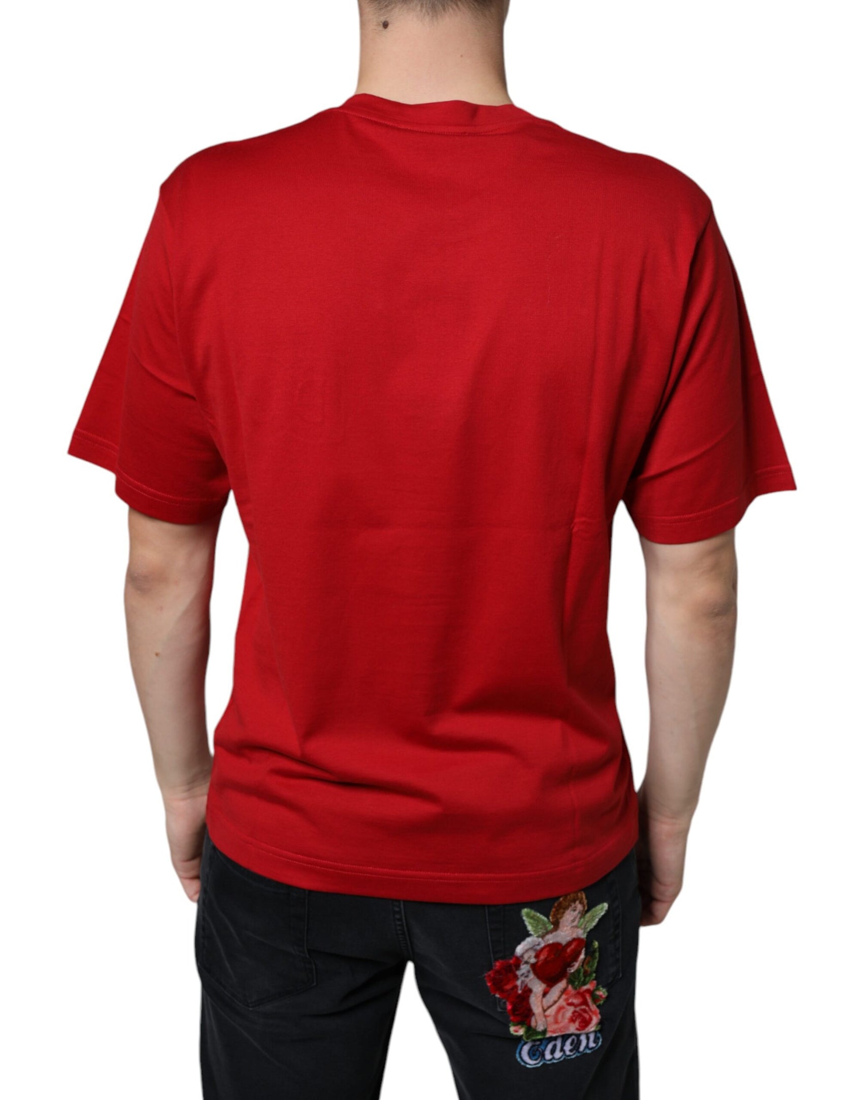 Rotes Baumwoll-T-Shirt mit Rundhalsausschnitt und DG-Logo-Print