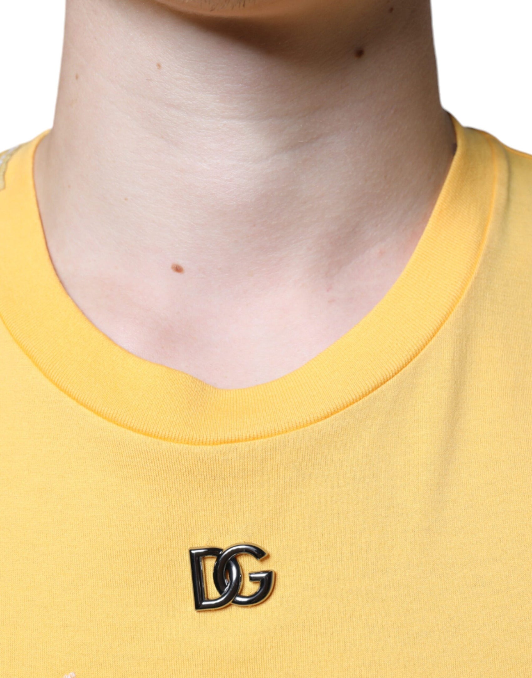 Gelbes T-Shirt mit Rundhalsausschnitt aus Baumwolle mit Blumenmuster „Secret Graden“