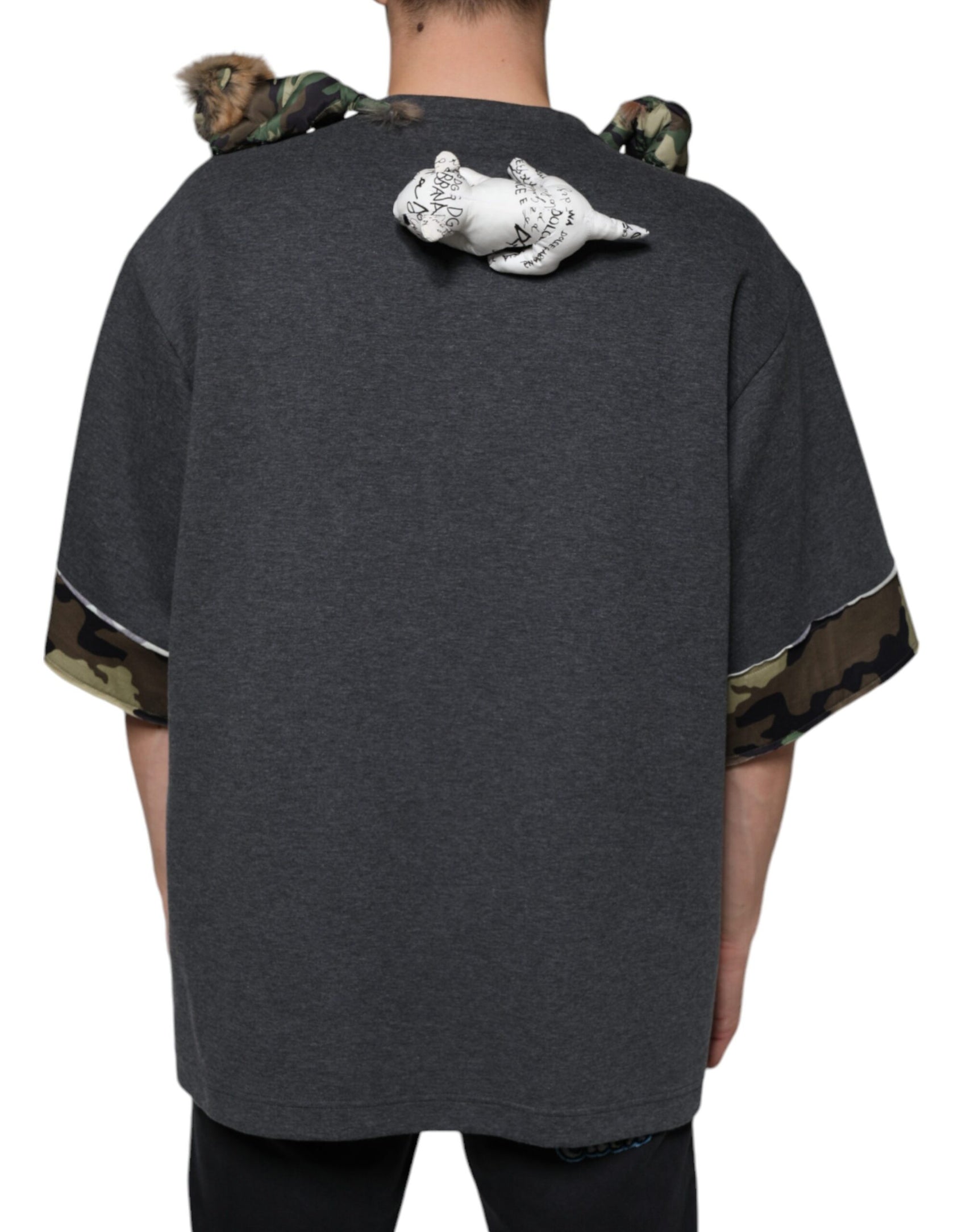 Graues Camouflage-T-Shirt aus Baumwolle mit Tiermotiv