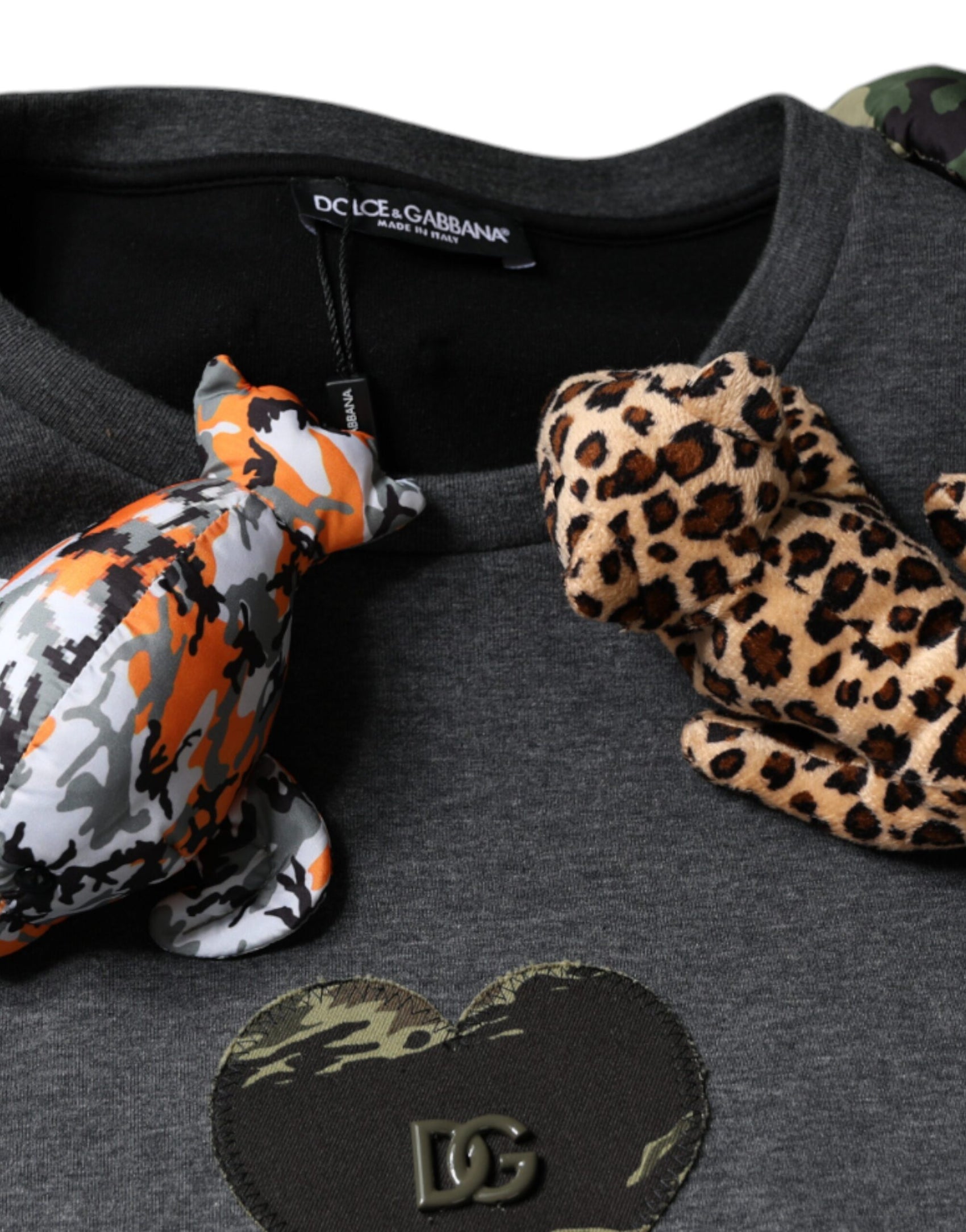 Graues Camouflage-T-Shirt aus Baumwolle mit Tiermotiv