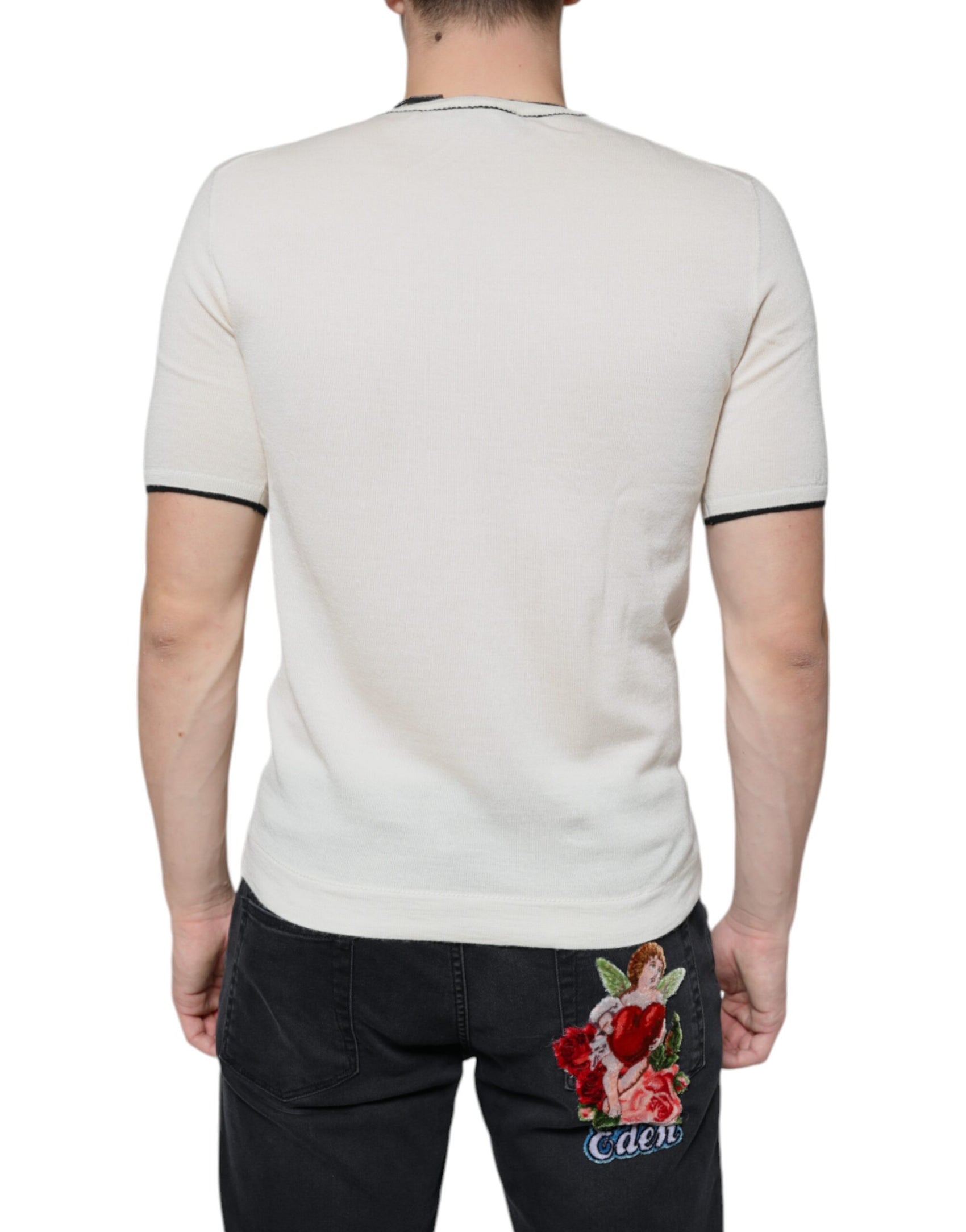 Kurzärmliges T-Shirt aus cremeweißem Kaschmir