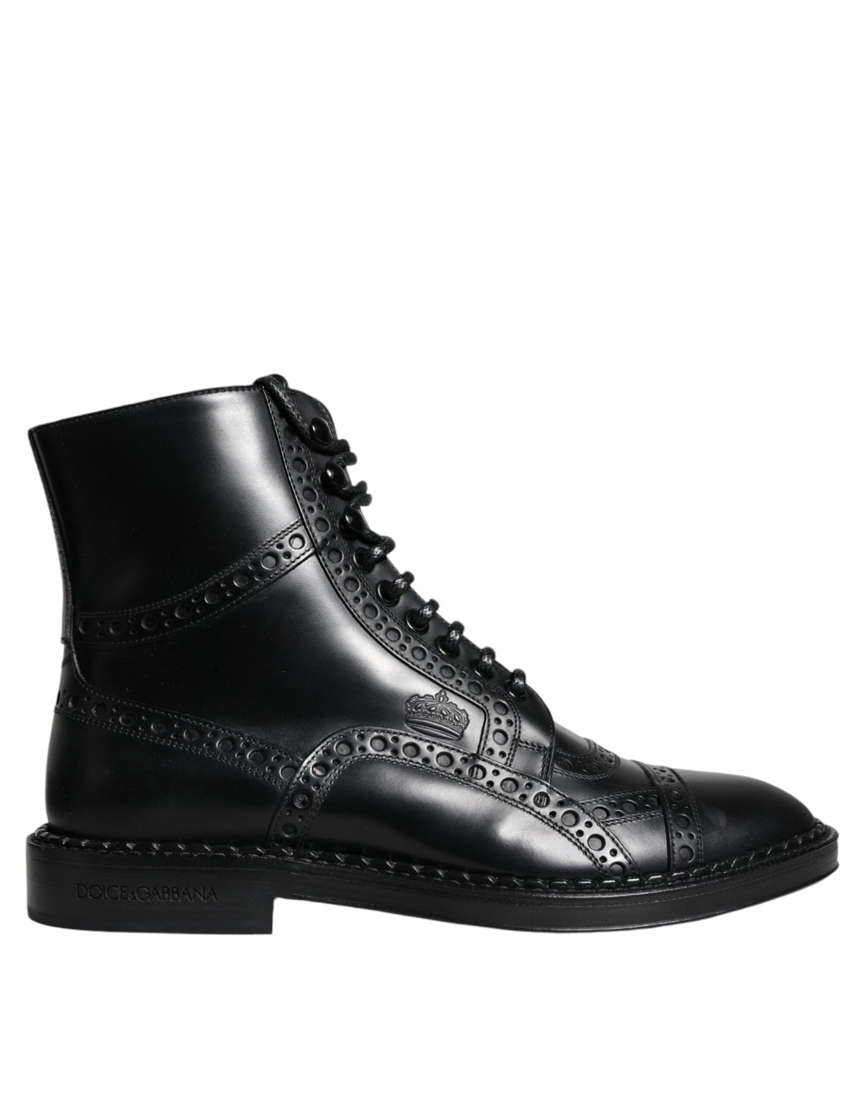 Black Leather Lace Up Mid Calf Boots Shoes