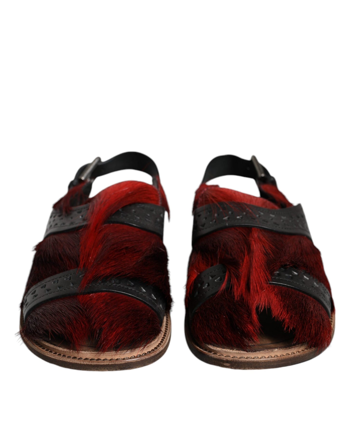 Schwarz Rot Gazelle Haar Leder Sandalen Schuhe