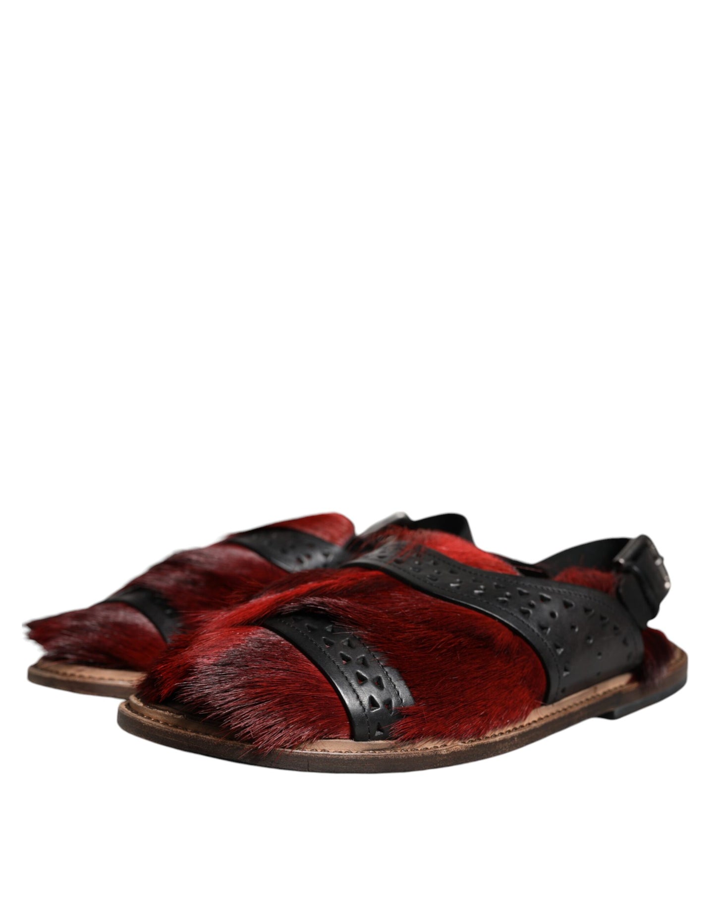 Sandali in pelle con pelo di gazzella rosso nero