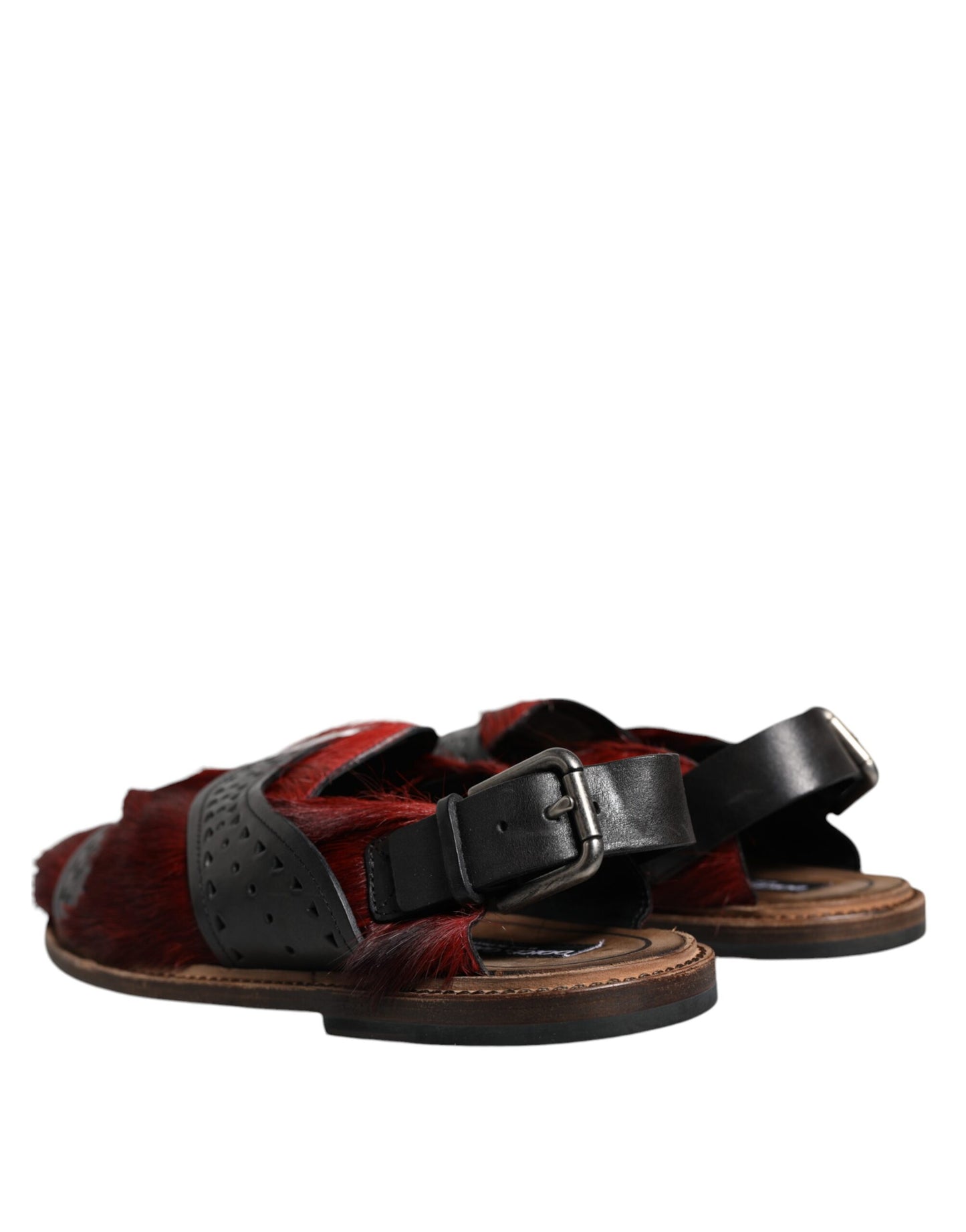 Schwarz Rot Gazelle Haar Leder Sandalen Schuhe