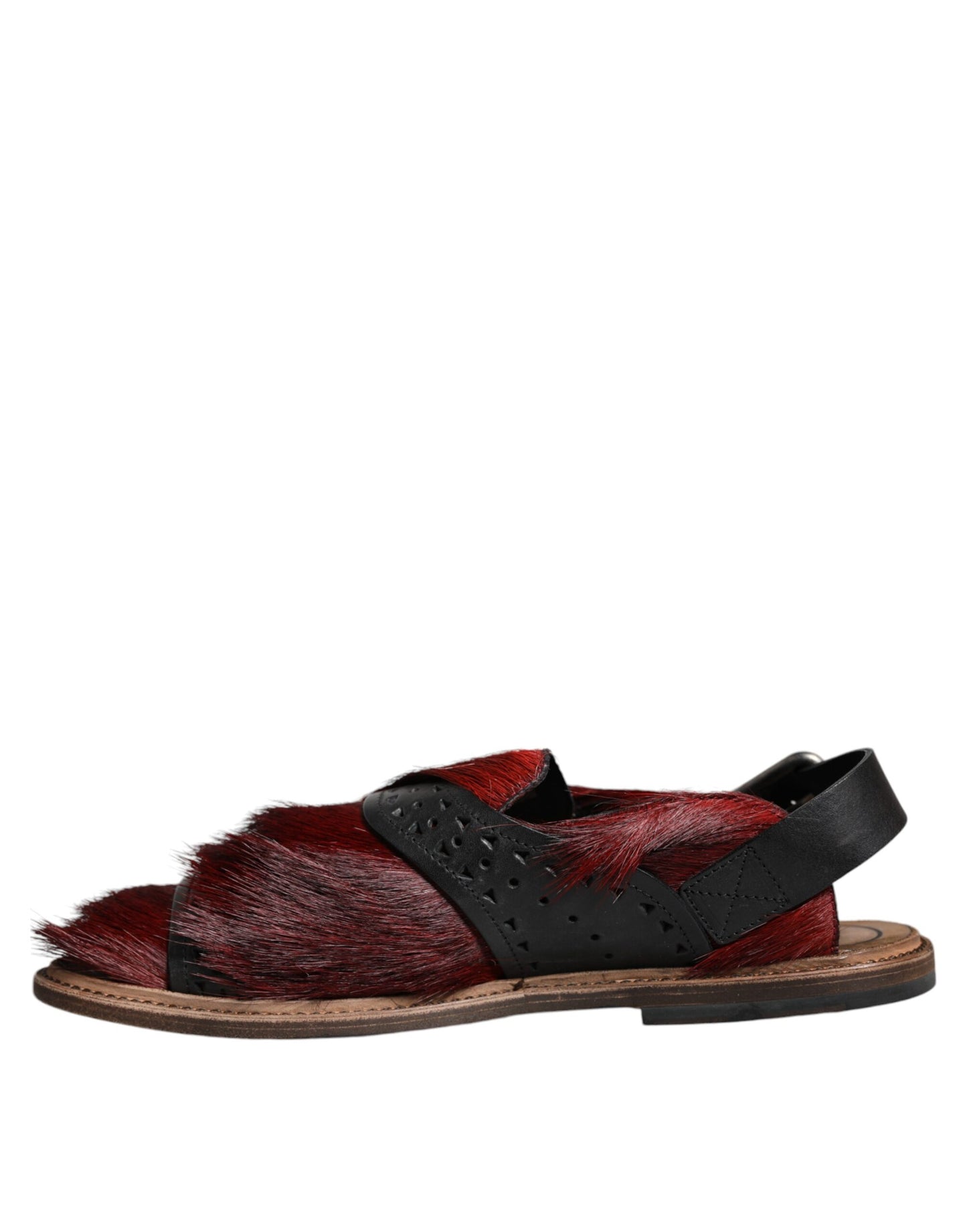 Sandali in pelle con pelo di gazzella rosso nero