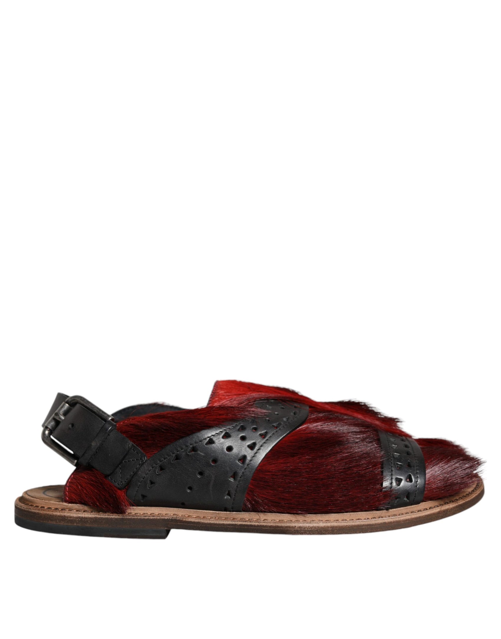 Schwarz Rot Gazelle Haar Leder Sandalen Schuhe