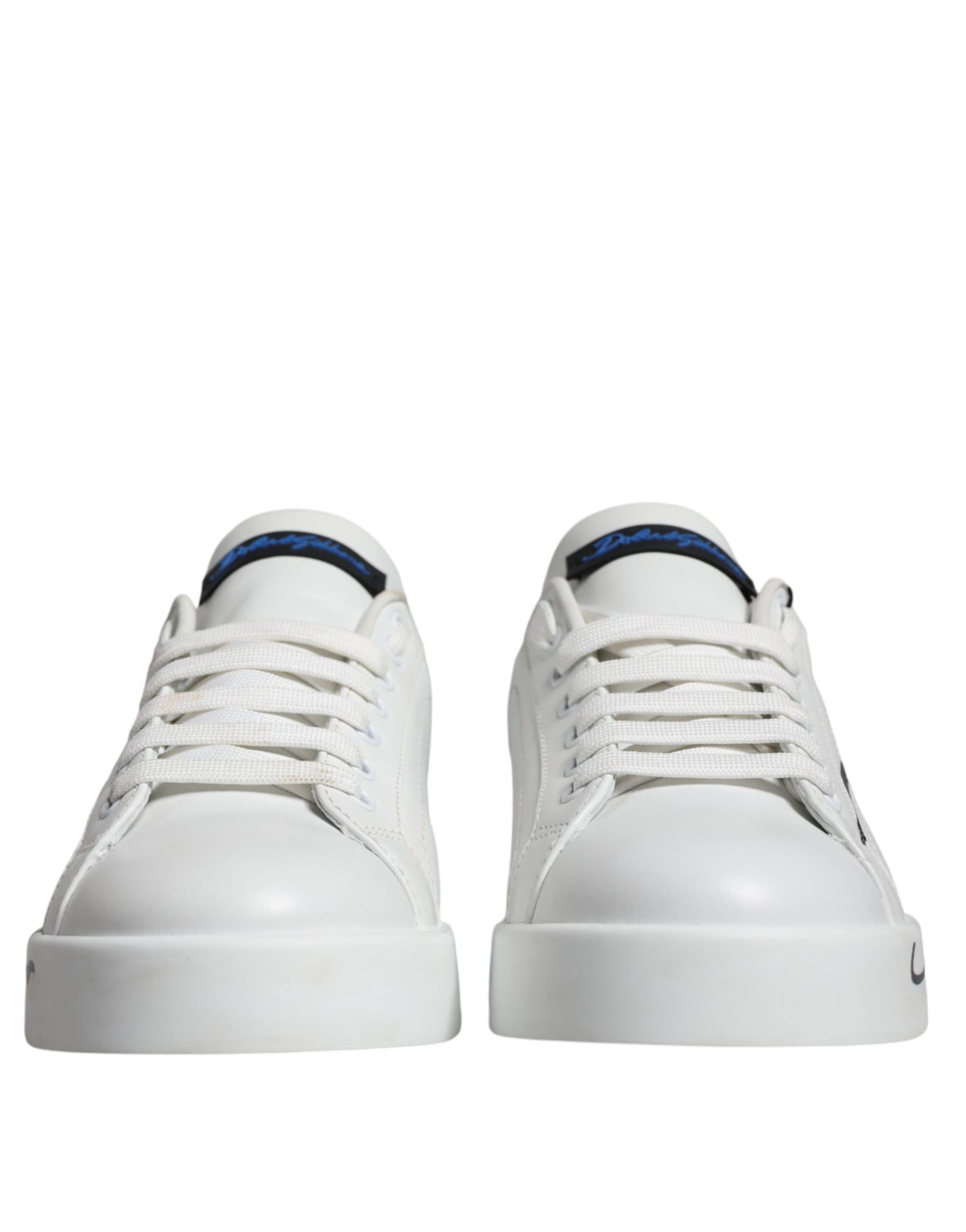 Weiß Blau Leder Logo Low Top Sneakers Schuhe