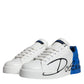 Weiß Blau Leder Logo Low Top Sneakers Schuhe