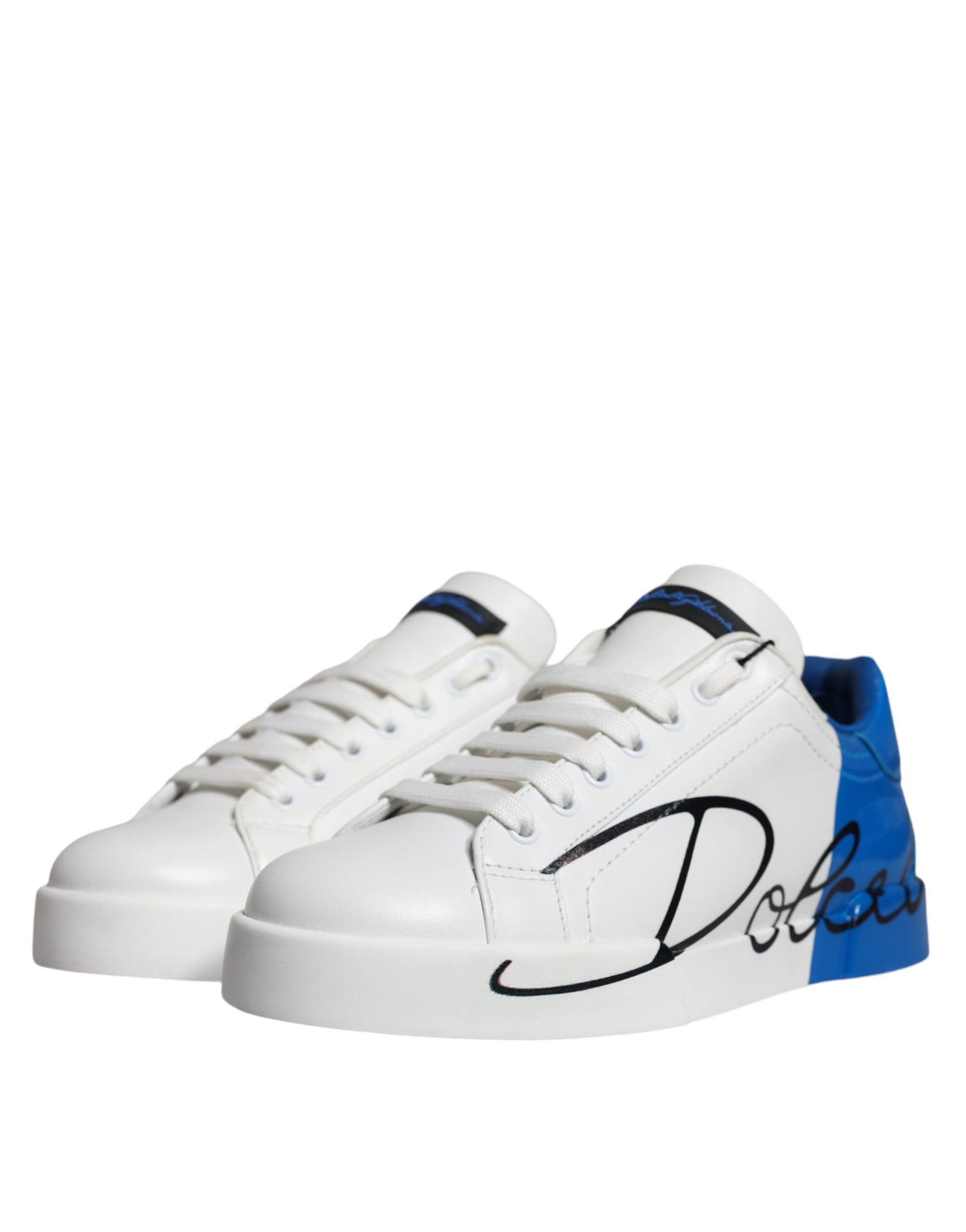 Scarpe da ginnastica basse con logo in pelle blu bianco