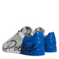 Scarpe da ginnastica basse con logo in pelle blu bianco