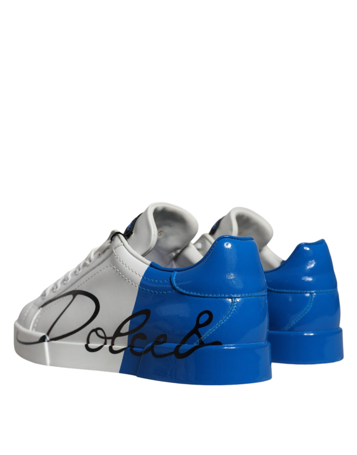 Weiß Blau Leder Logo Low Top Sneakers Schuhe