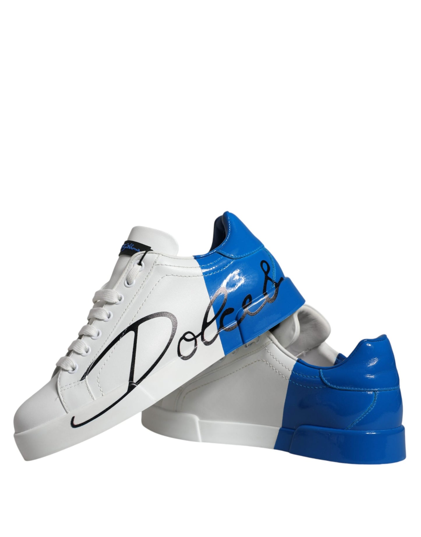 Scarpe da ginnastica basse con logo in pelle blu bianco