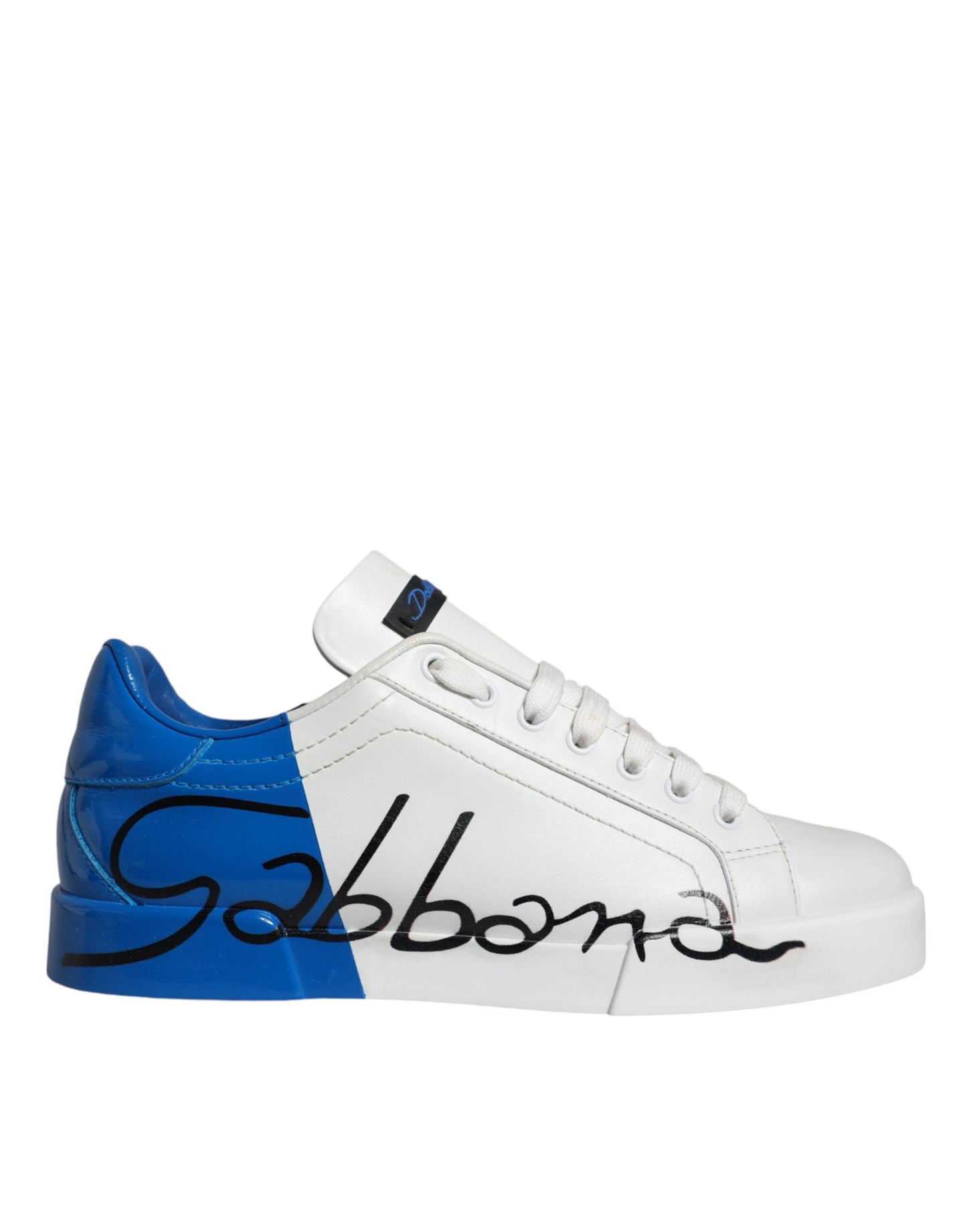 Weiß Blau Leder Logo Low Top Sneakers Schuhe