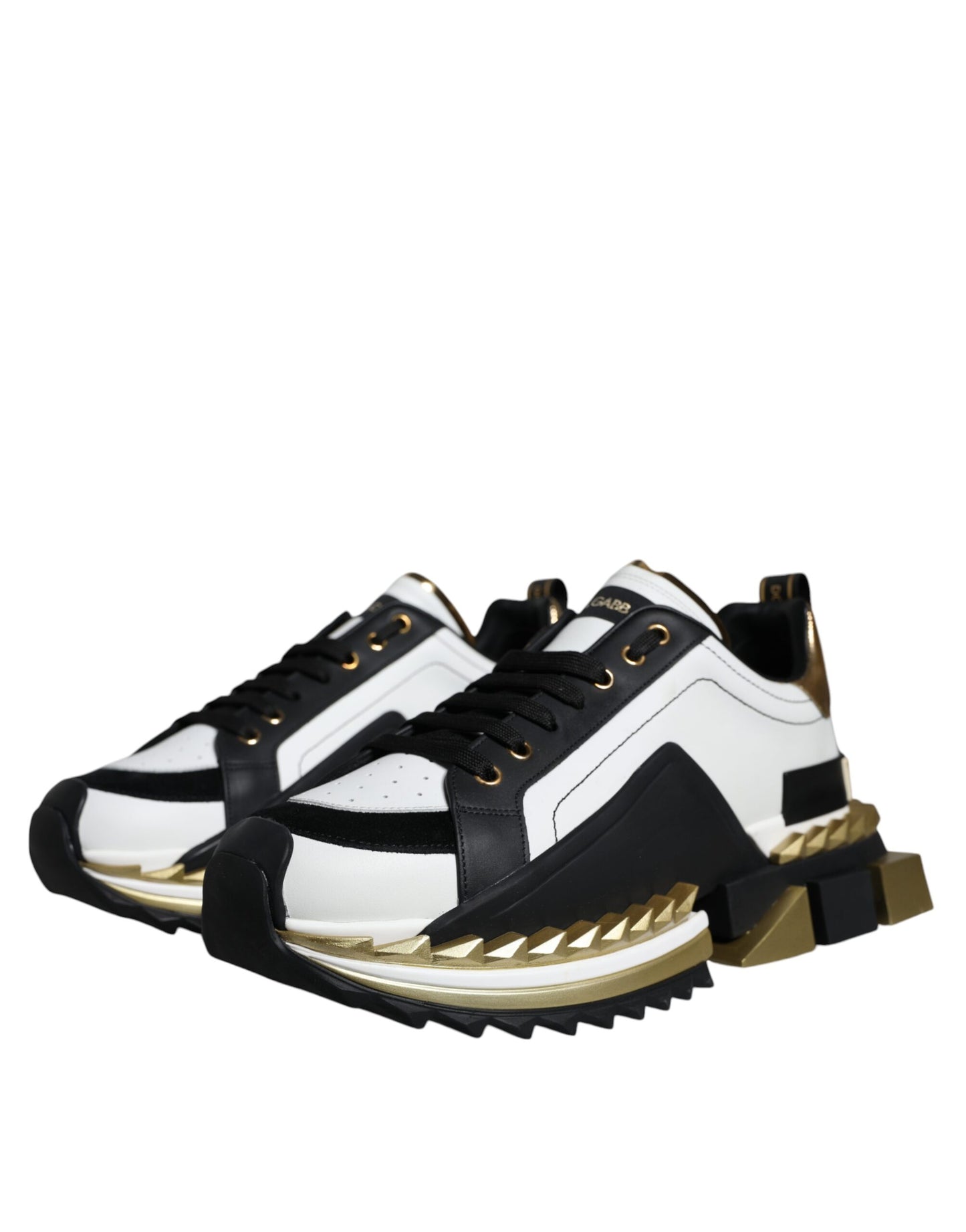 Scarpe da ginnastica SUPER KING in pelle nera e oro bianco