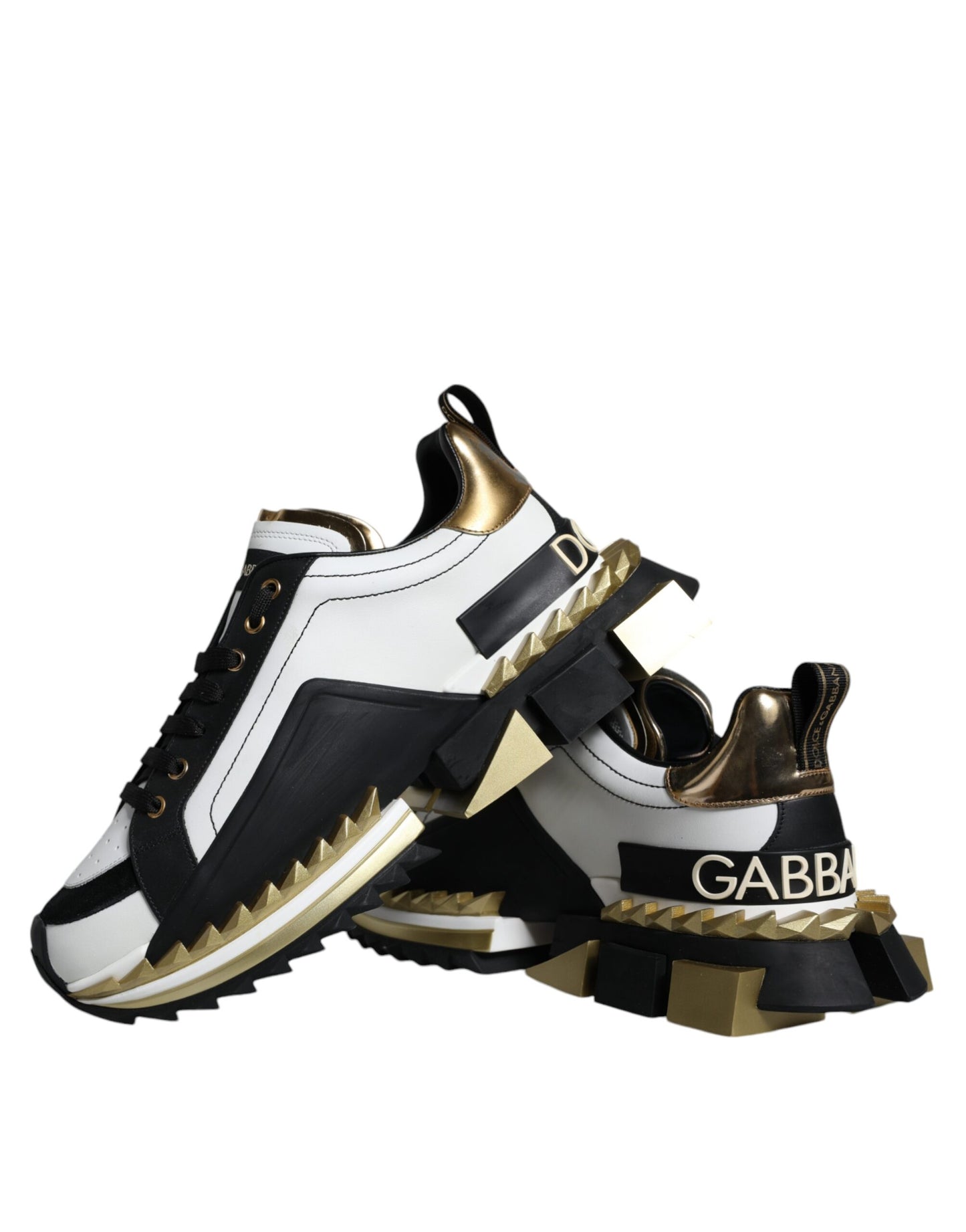 Scarpe da ginnastica SUPER KING in pelle nera e oro bianco