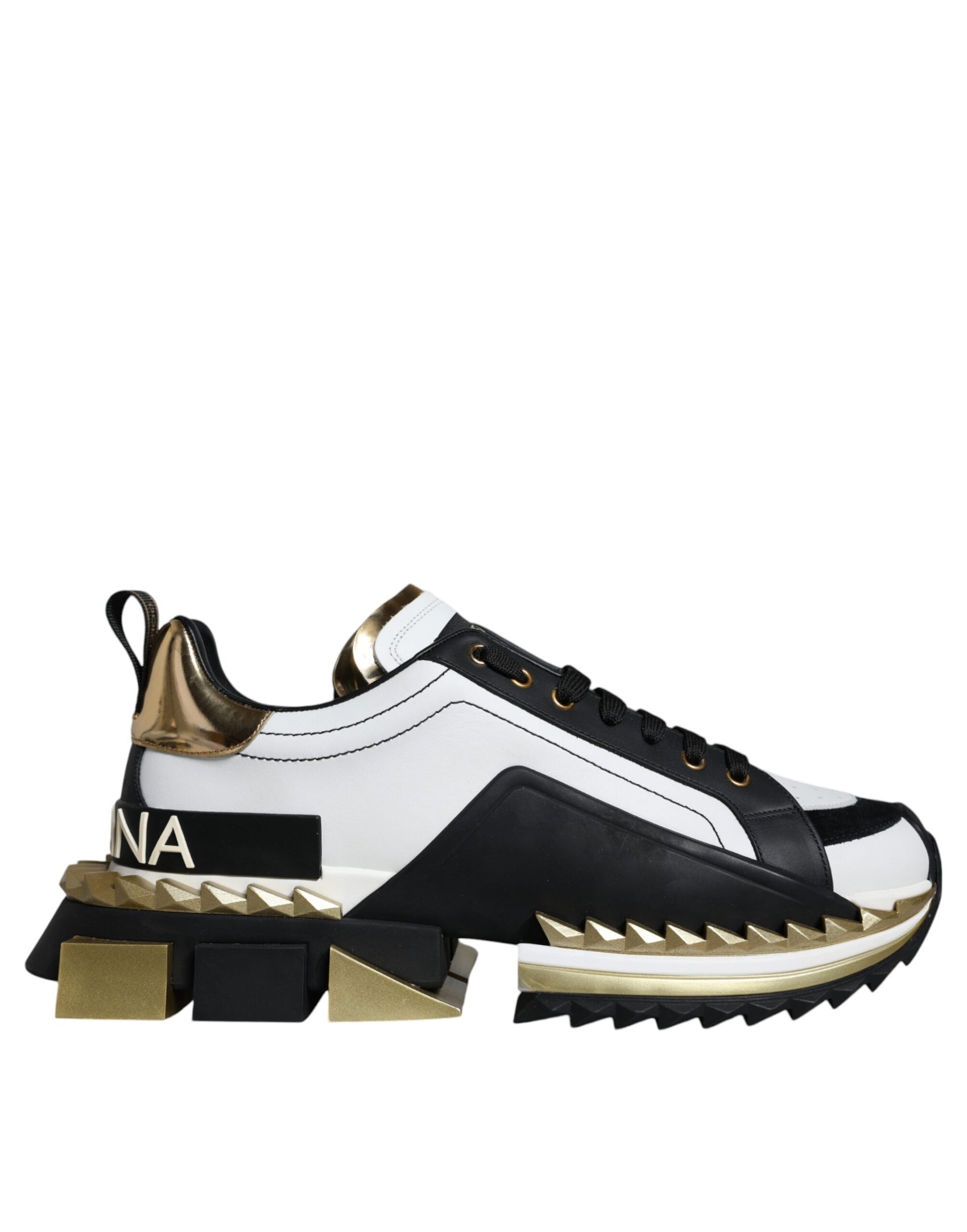 Scarpe da ginnastica SUPER KING in pelle nera e oro bianco