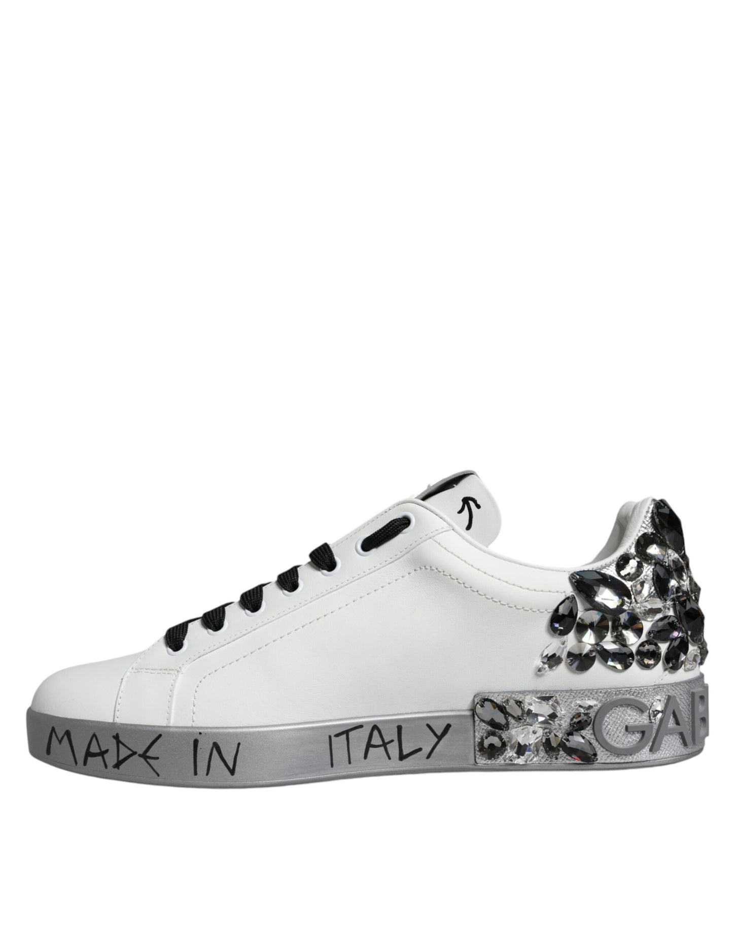 White Silver Crystal Logo Portofino Sneakers Shoes