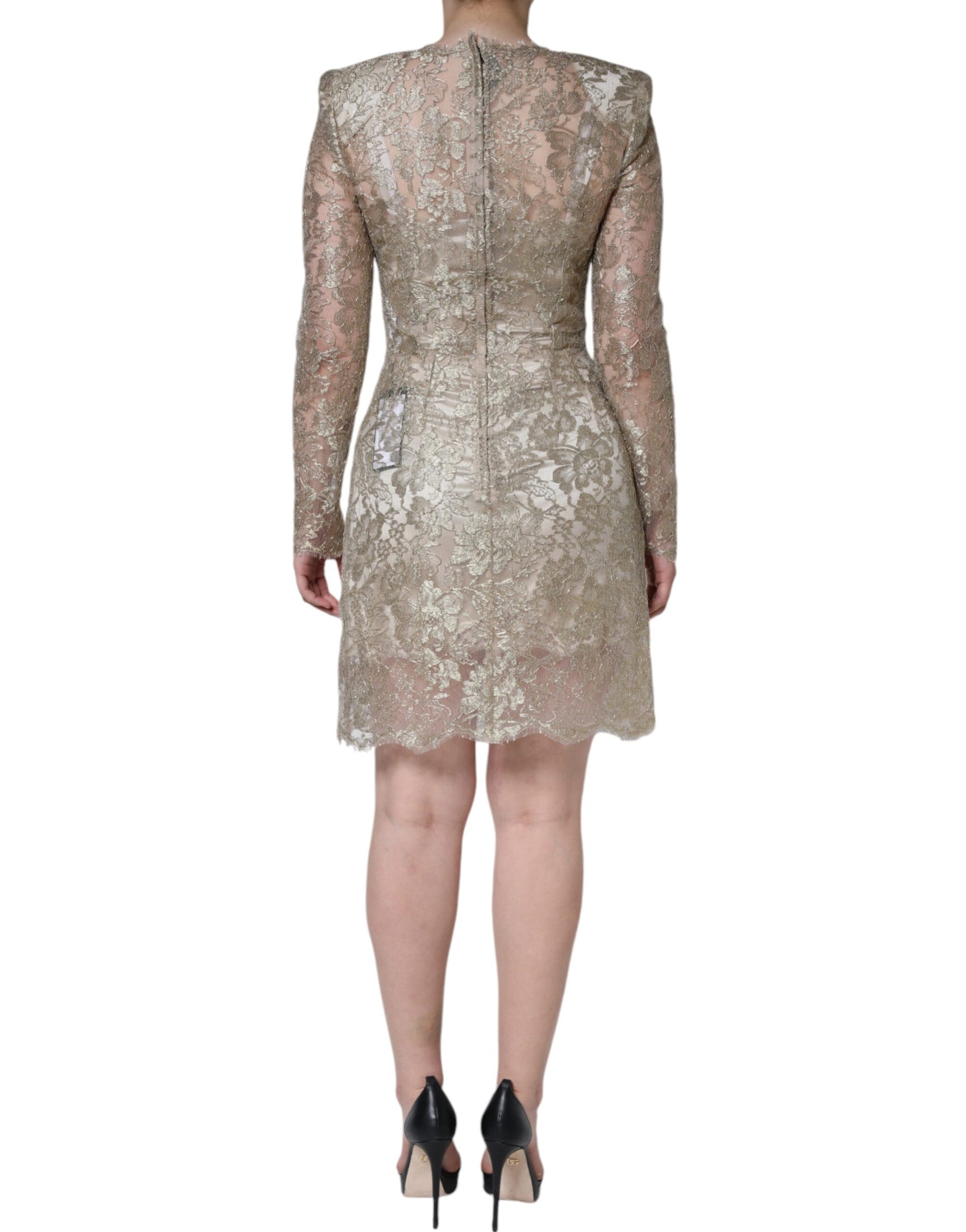 Goldfarbenes A-Linien-Etui-Minikleid mit floraler Spitze
