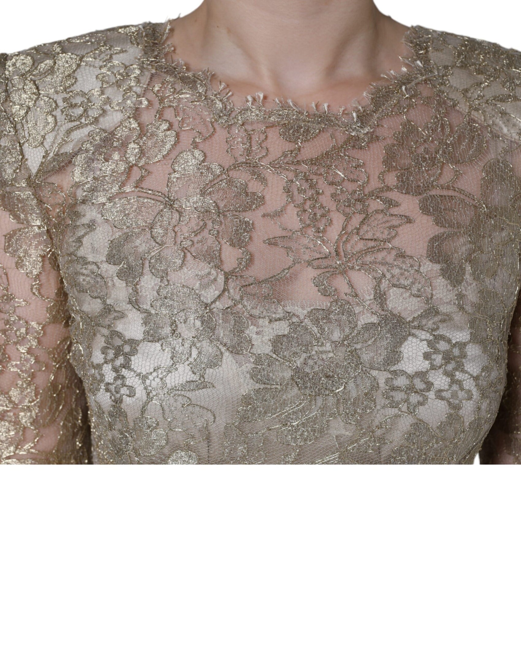 Goldfarbenes A-Linien-Etui-Minikleid mit floraler Spitze