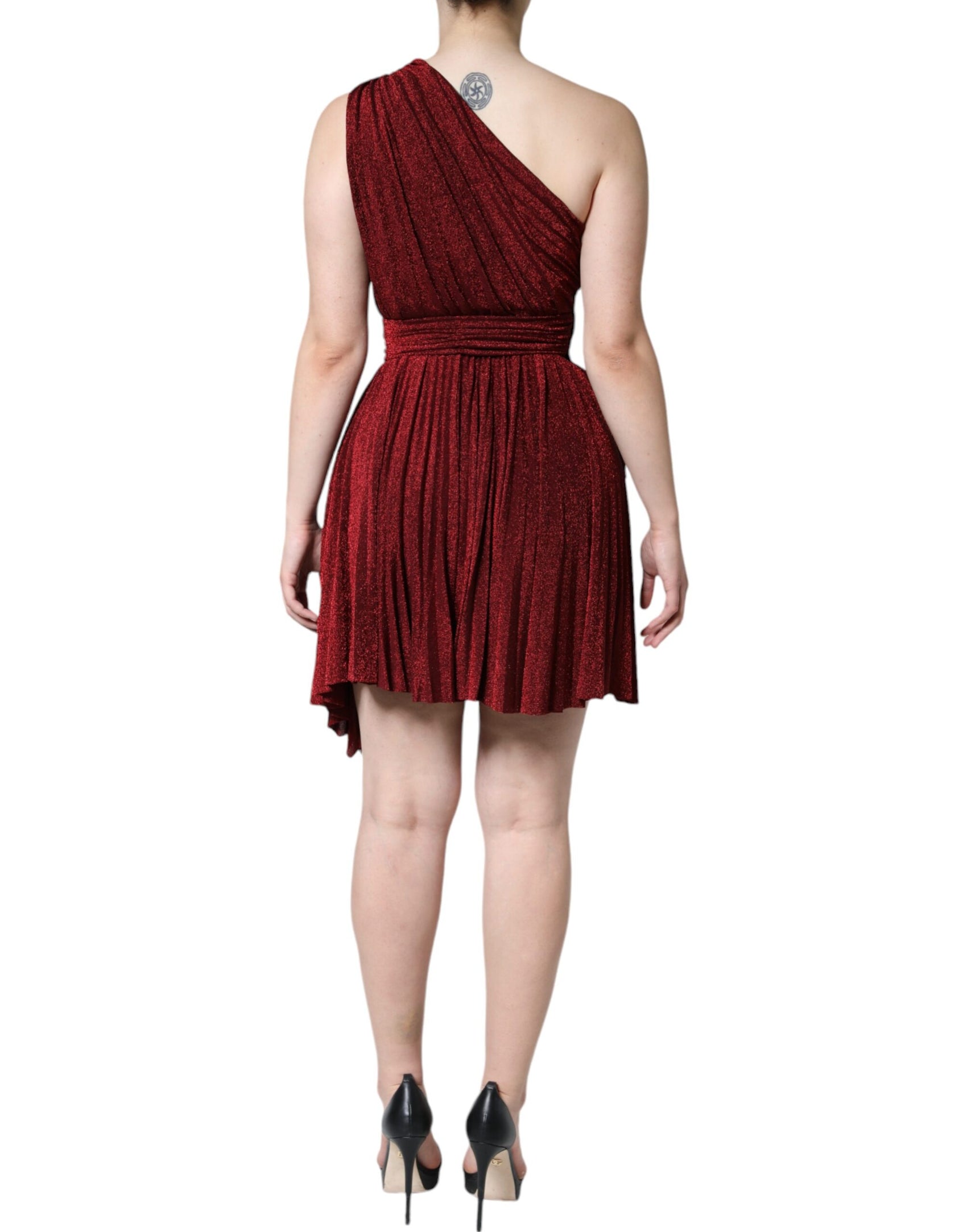Rotes One-Shoulder-Plissee-Minikleid in A-Linie