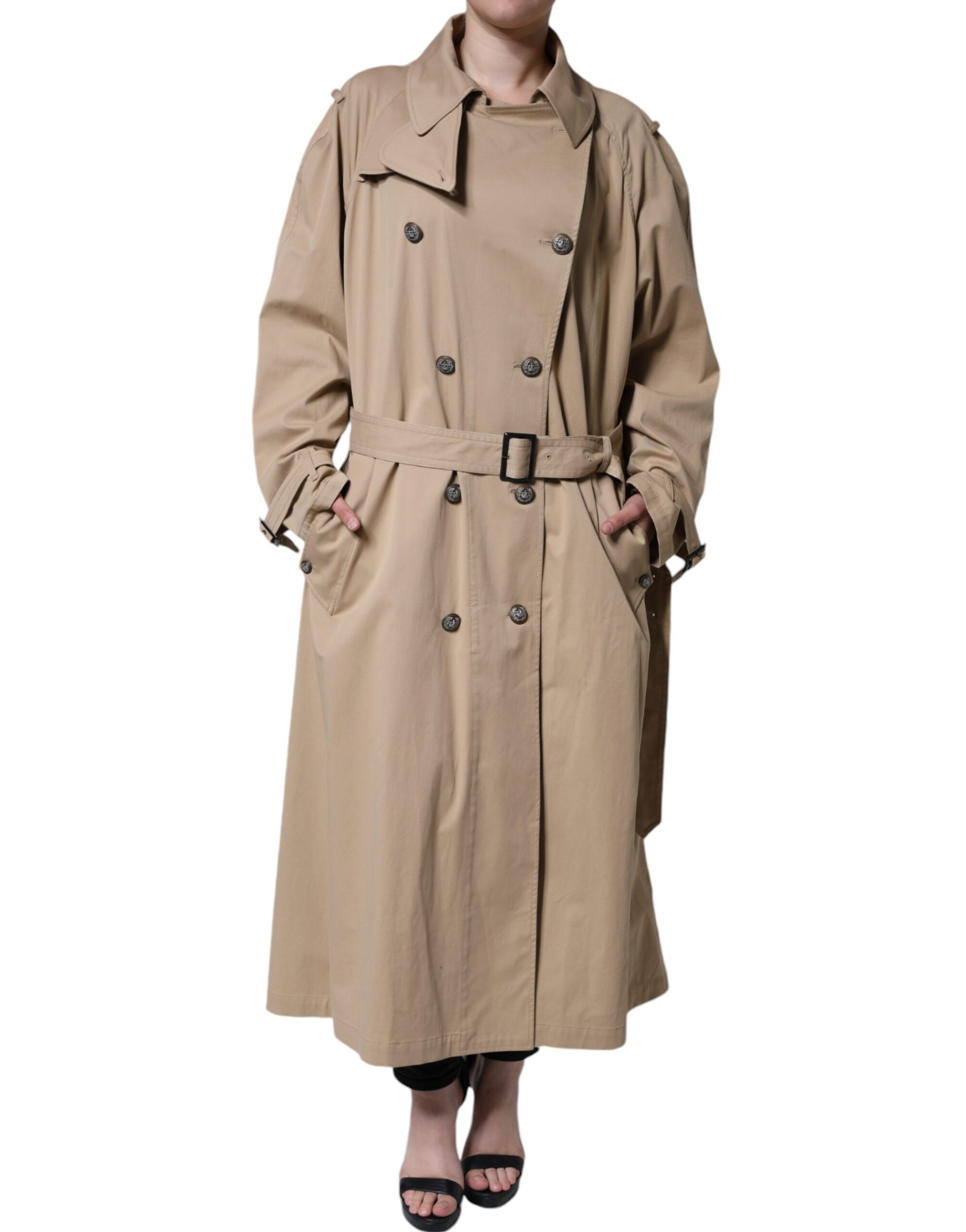 Giacca trench doppiopetto color cachi