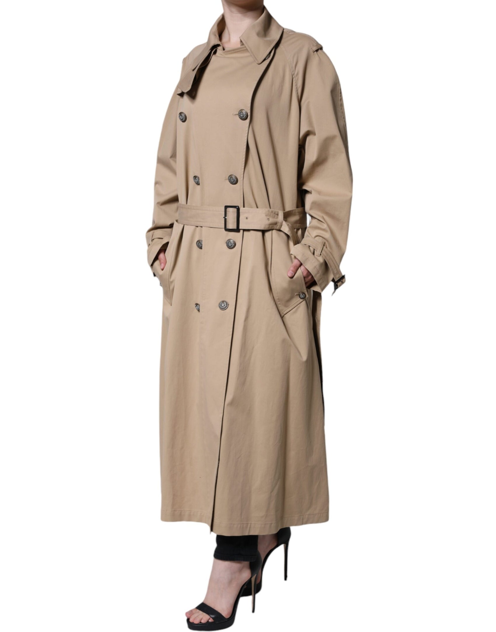 Giacca trench doppiopetto color cachi