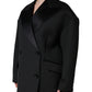 Black Polyester Double Breasted Coat Jacket