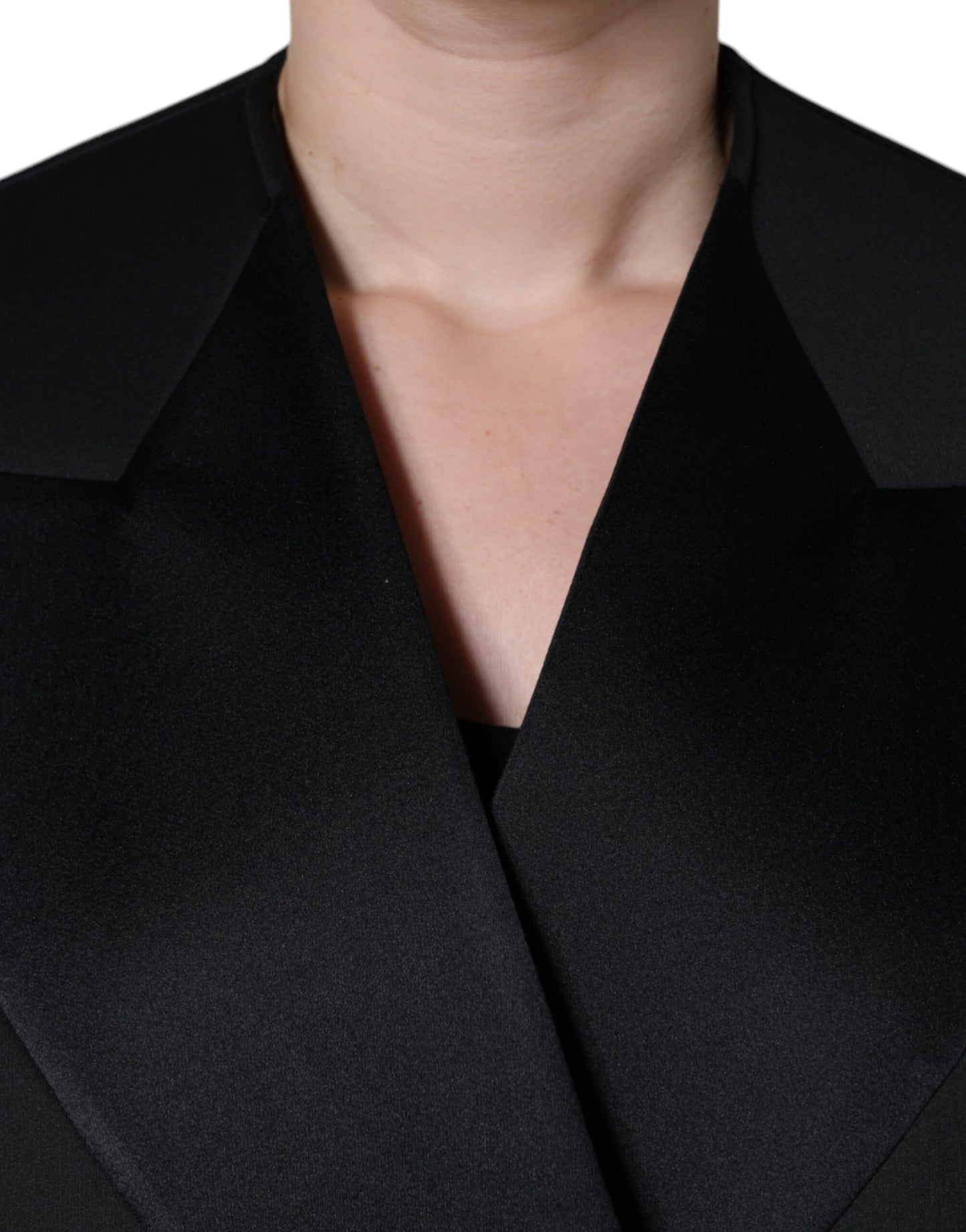 Black Polyester Double Breasted Coat Jacket