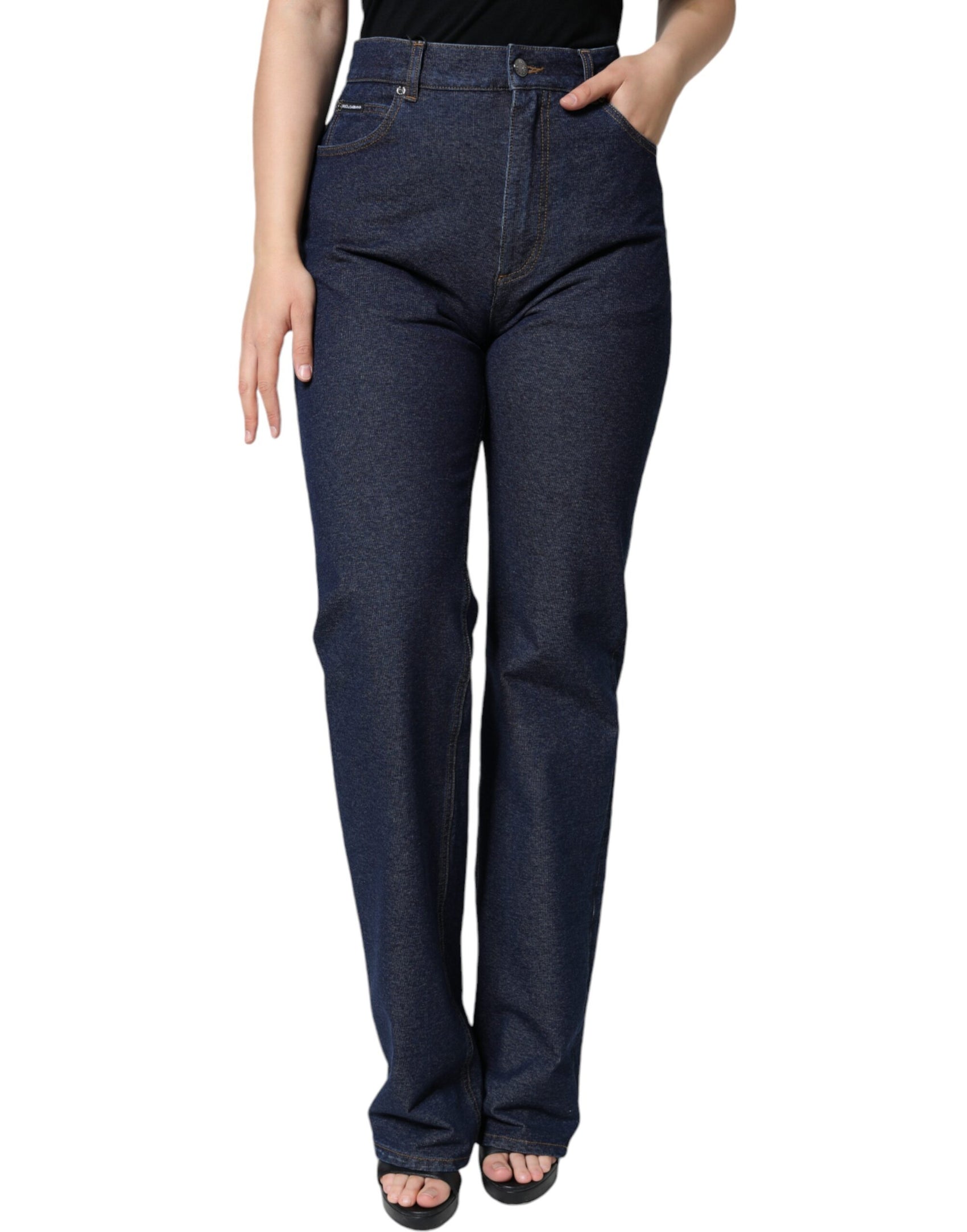 Jeans dritti in denim elasticizzato in cotone blu scuro