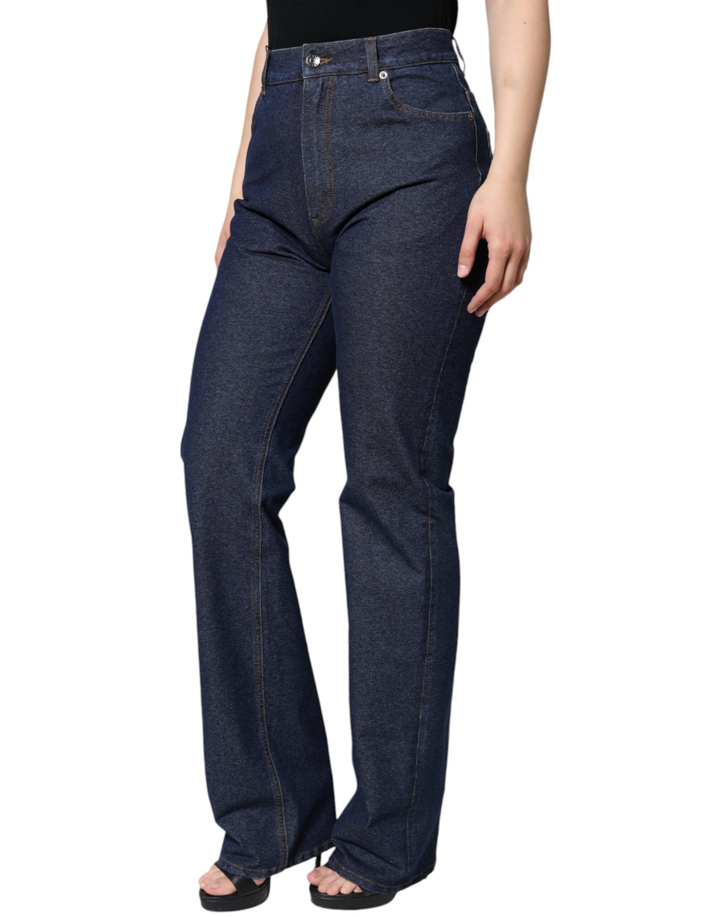 Jeans dritti in denim elasticizzato in cotone blu scuro