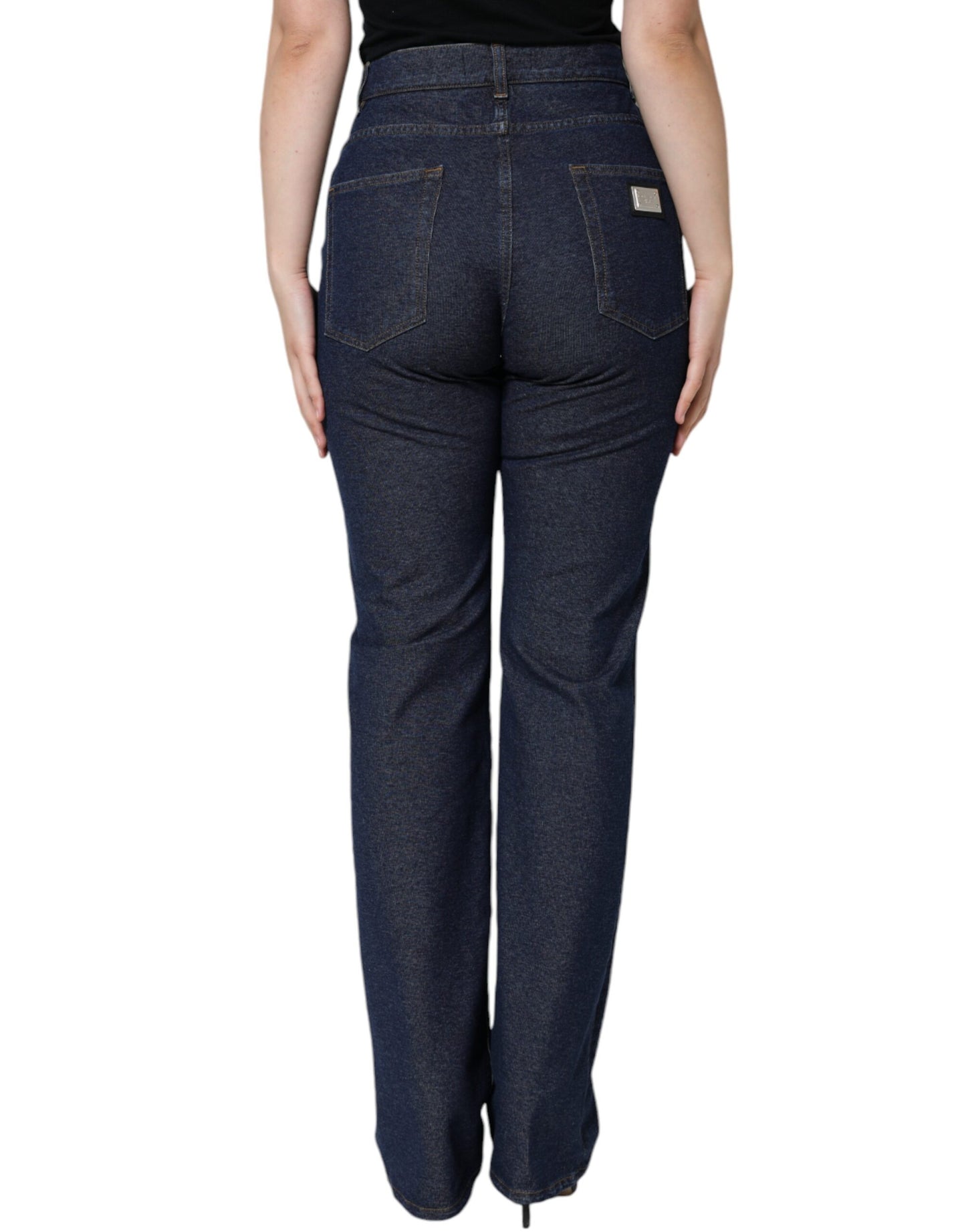 Jeans dritti in denim elasticizzato in cotone blu scuro