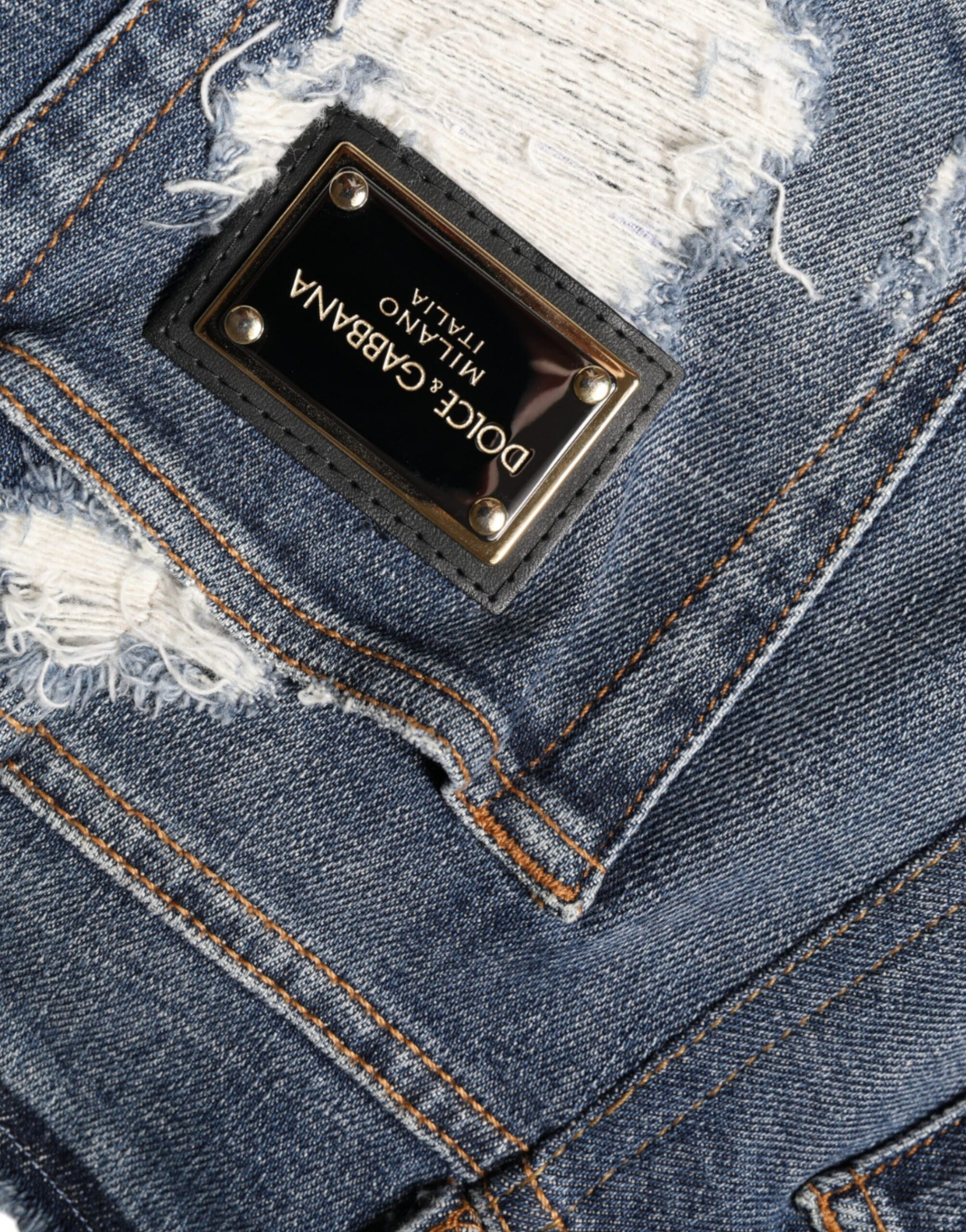 Blaue Skinny Jeans aus zerfetztem Baumwollstretch