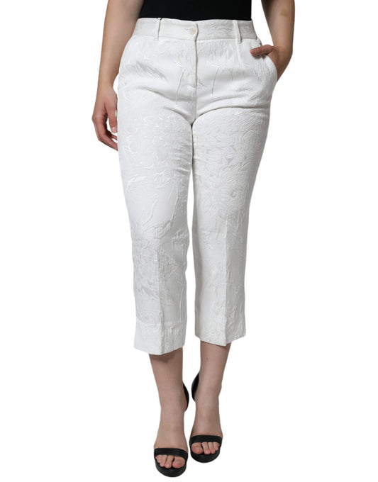 Pantaloni corti in cotone broccato floreale bianco