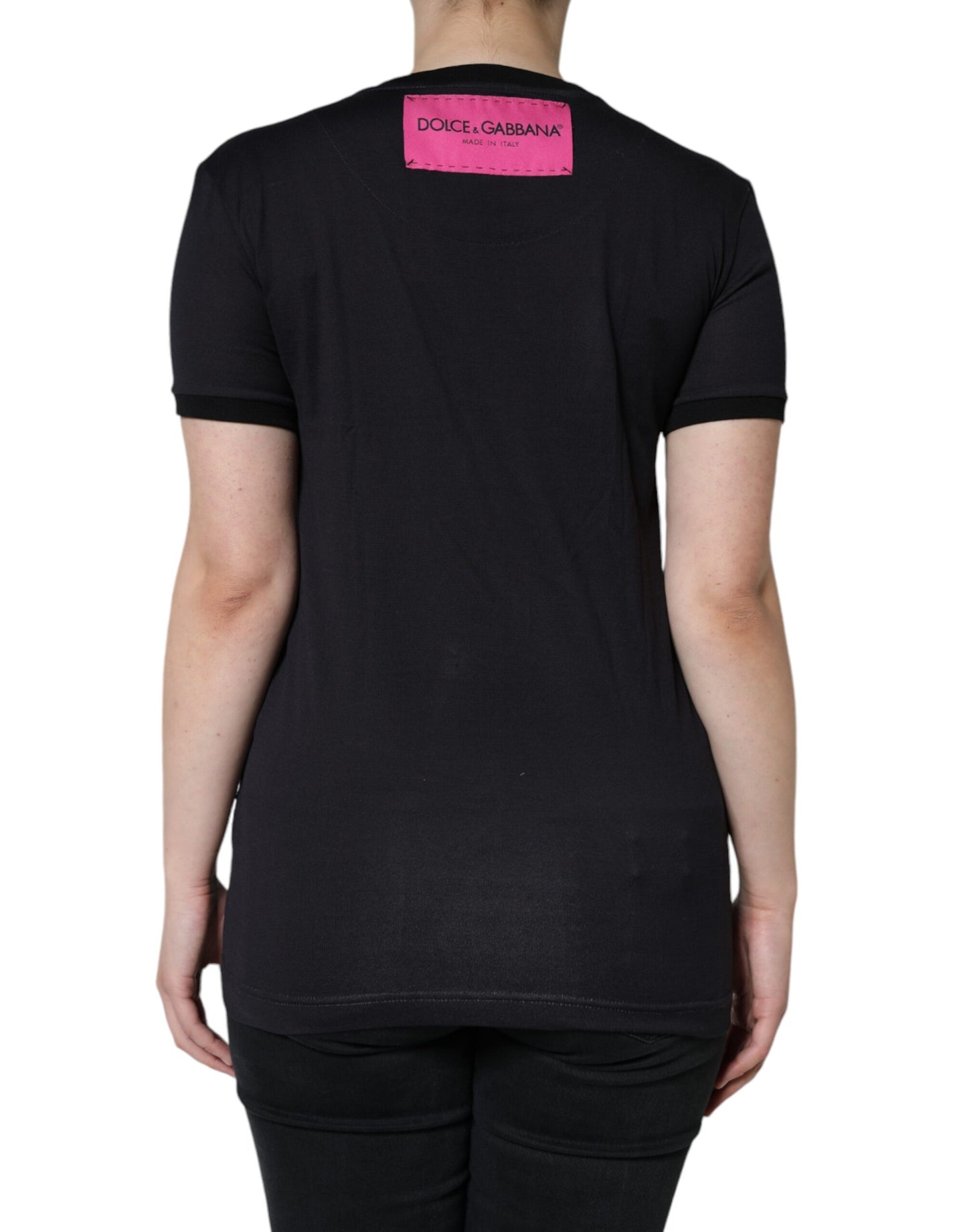 T-shirt girocollo con stampa logo in cotone nero