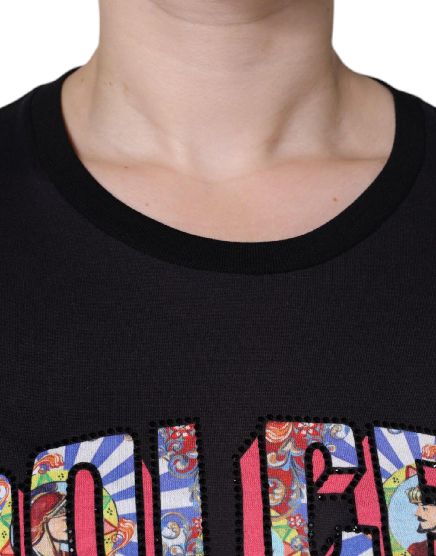 T-shirt girocollo con stampa logo in cotone nero
