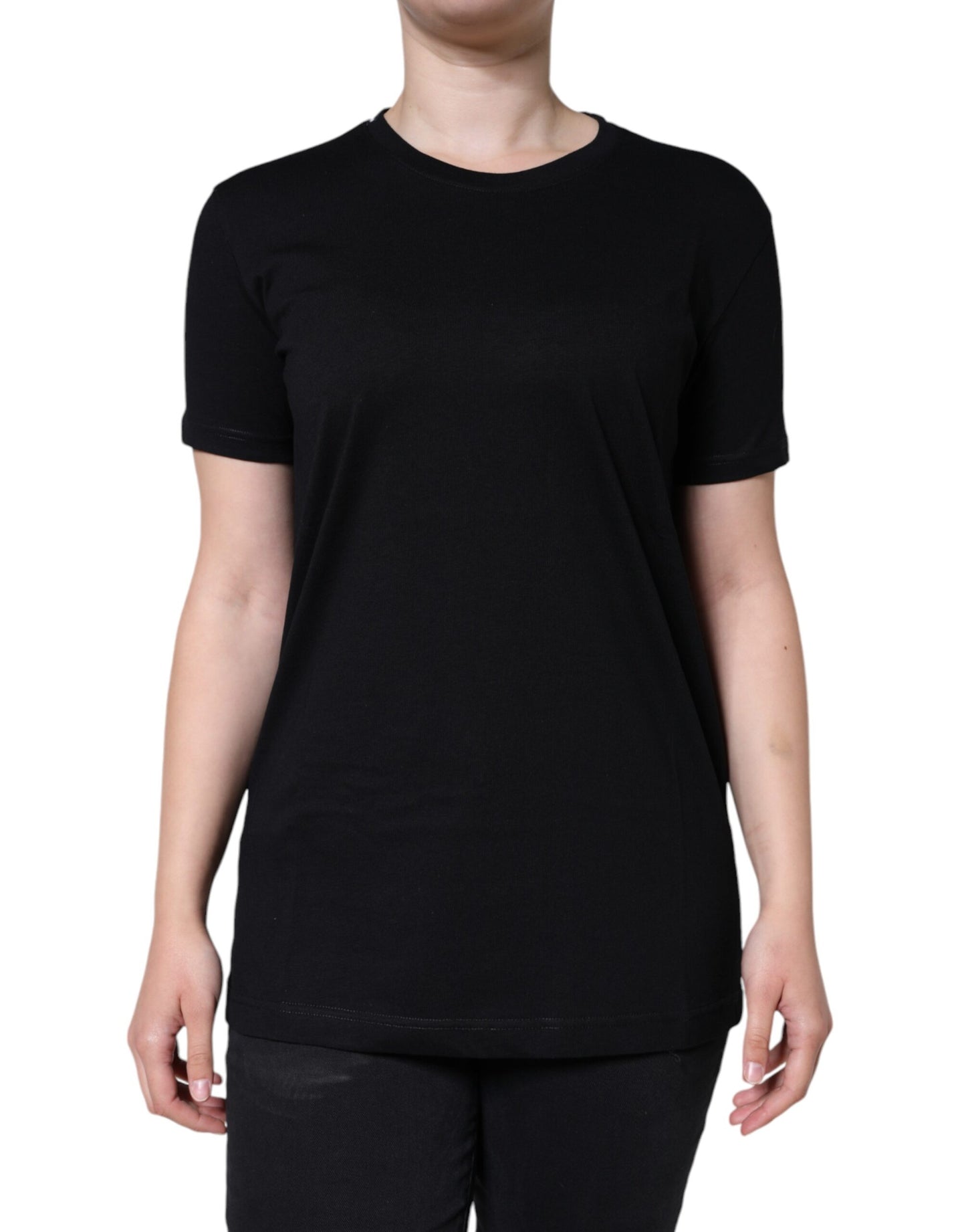 Schwarzes Kurzarm-T-Shirt aus Baumwolle mit Rundhalsausschnitt