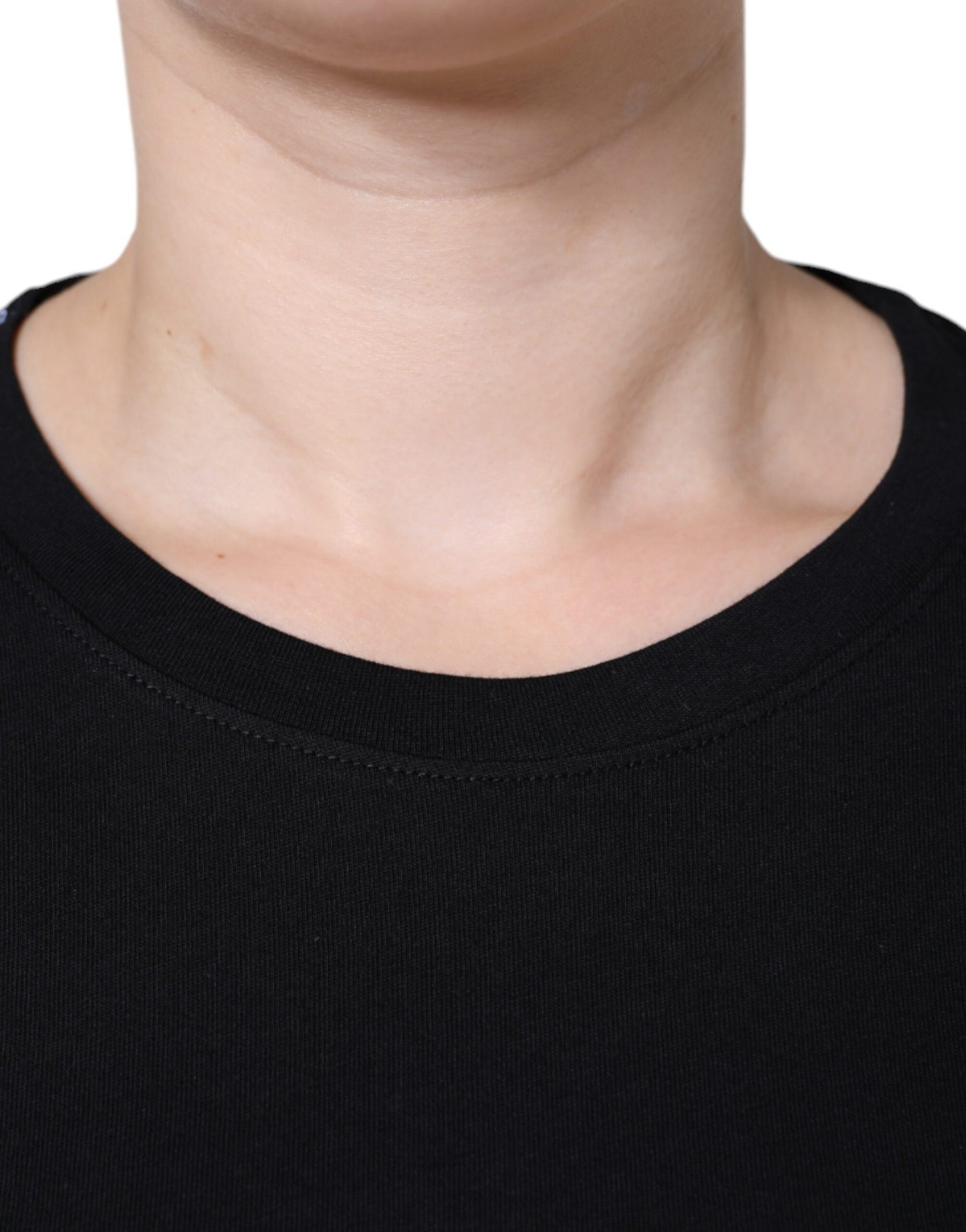 Schwarzes Kurzarm-T-Shirt aus Baumwolle mit Rundhalsausschnitt
