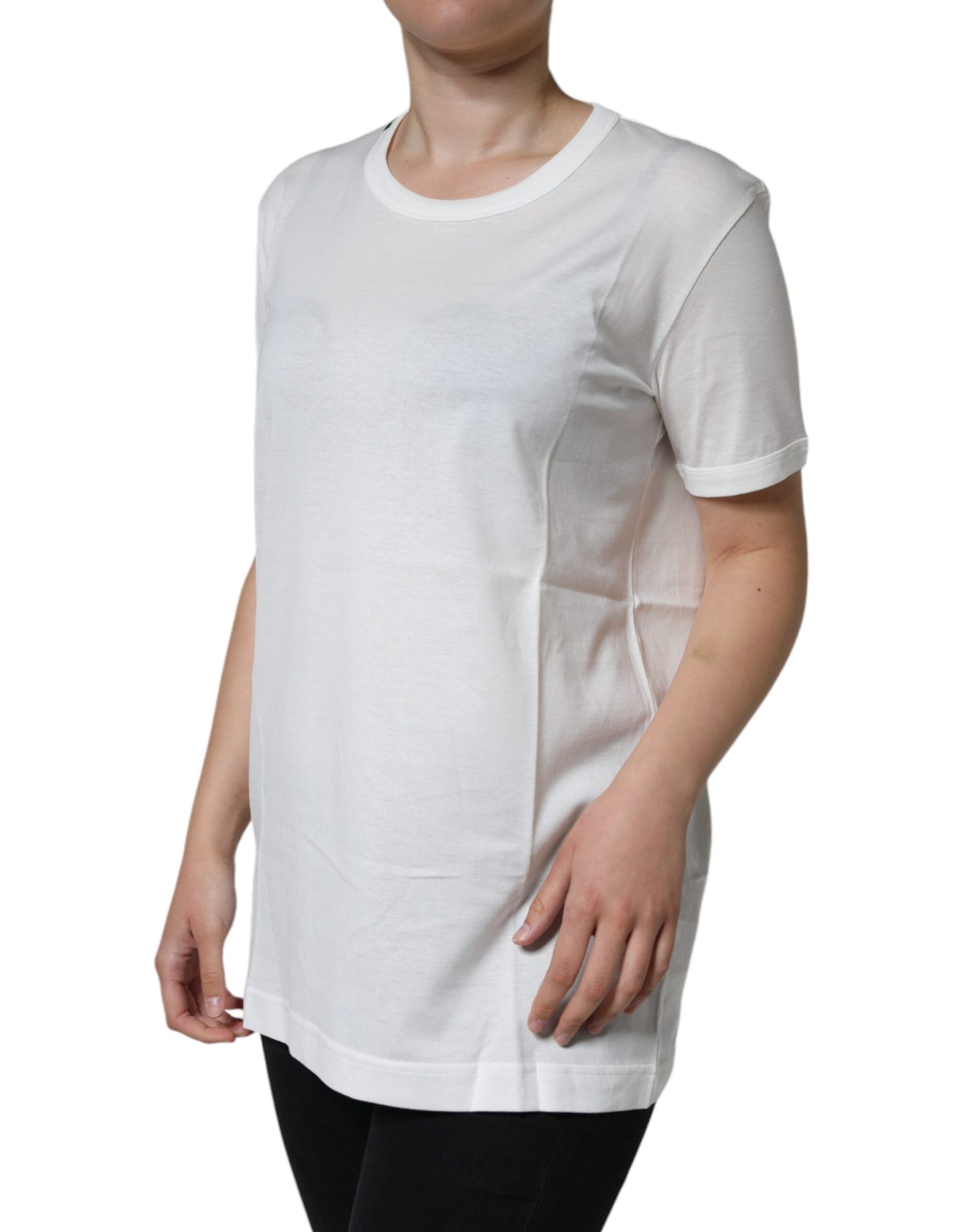 Weißes Kurzarm-T-Shirt aus Baumwolle mit Rundhalsausschnitt
