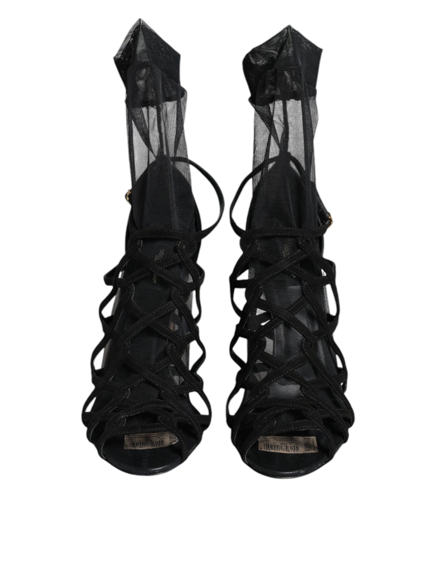 Schwarze Tüll Stretch Heels Sandalen Schuhe
