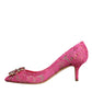 Pink Taormina Lace Crystal Heels Pumps Shoes